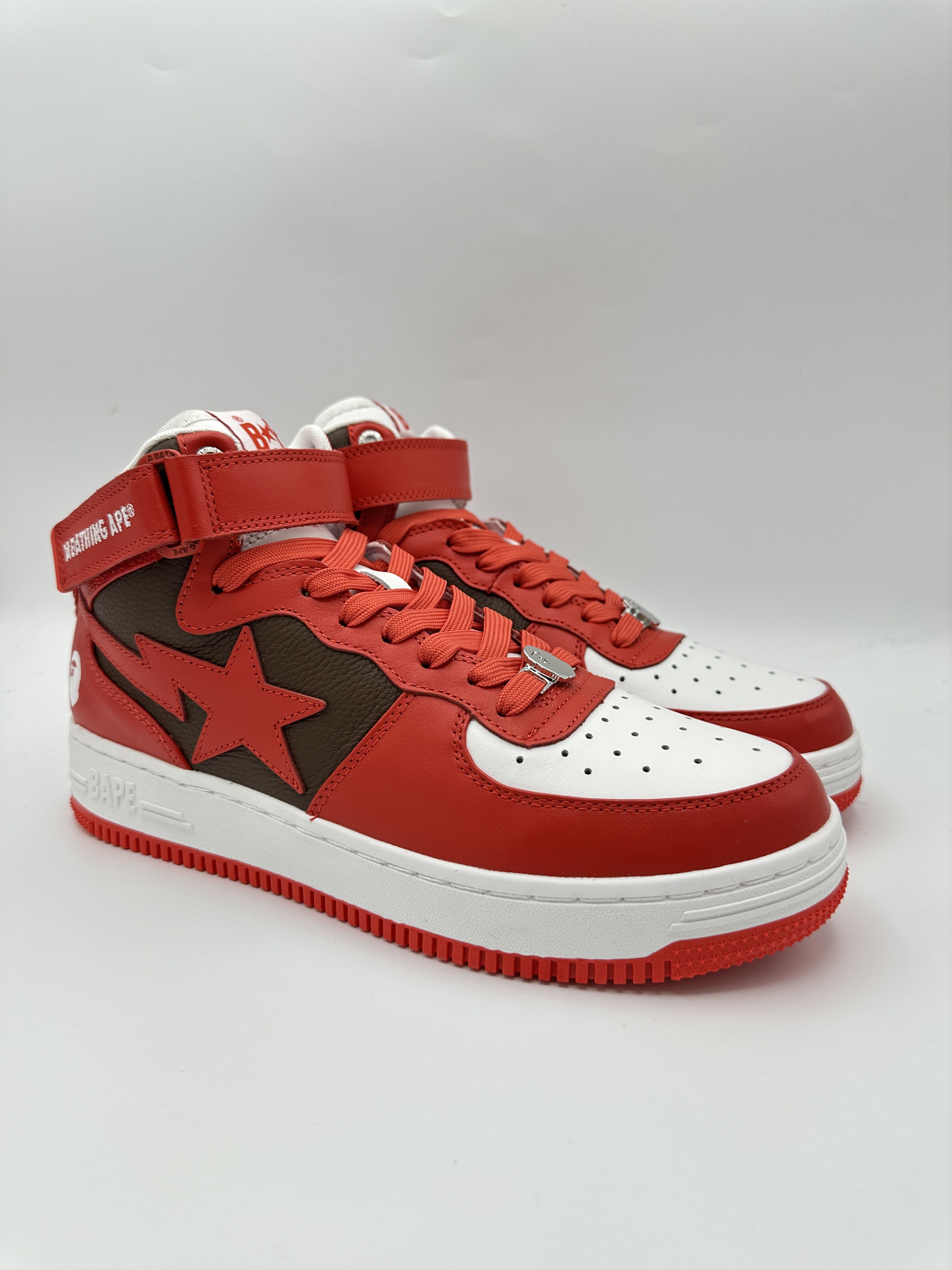 image of Bapesta Mid Red White Shoes, Men's (Size 9)