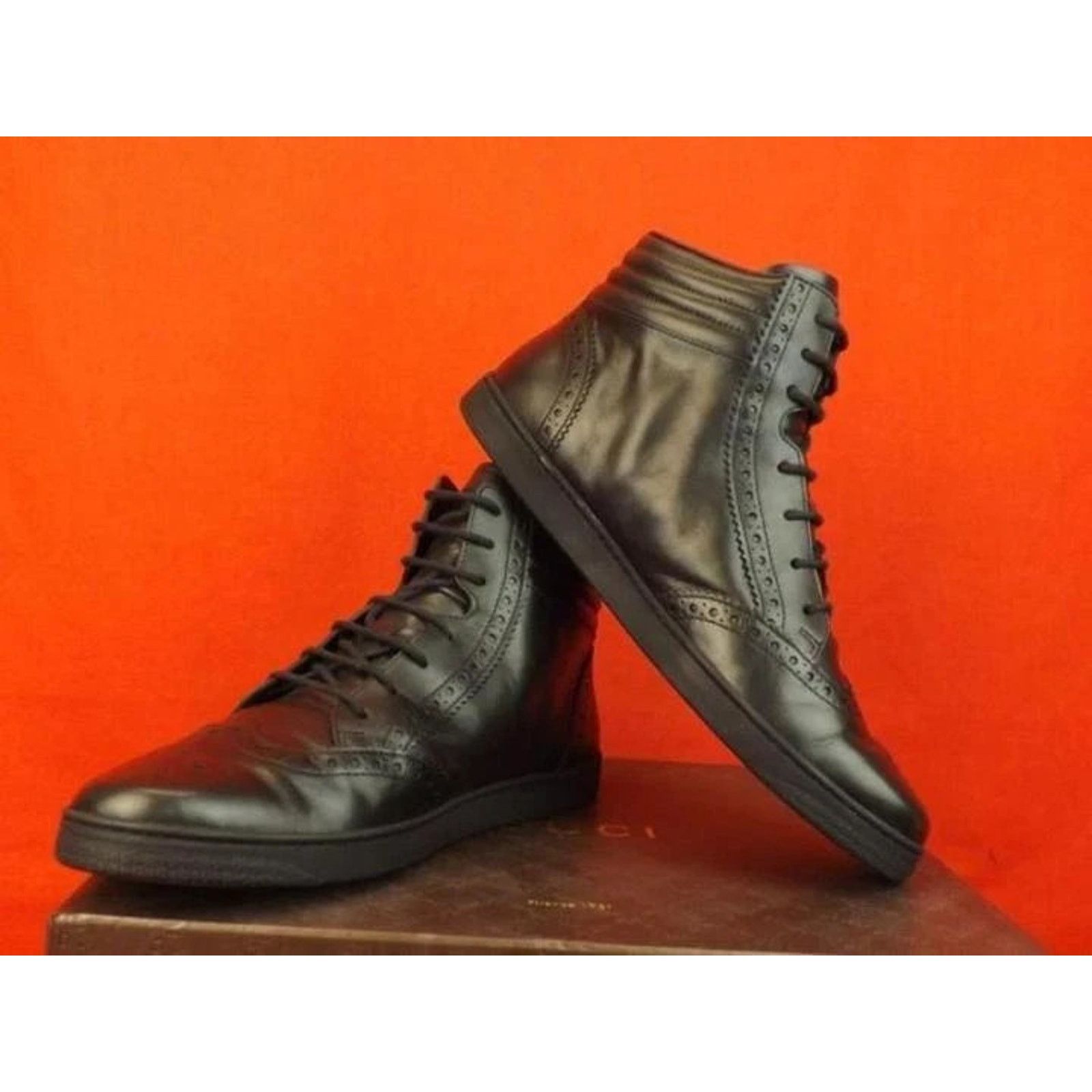 Gucci GUCCI 295294 BLACK LEATHER WEB LOGO HIGH TOP SNEAKERS 6.5 IT Size US 7.5 / EU 40-41 - 5 Thumbnail