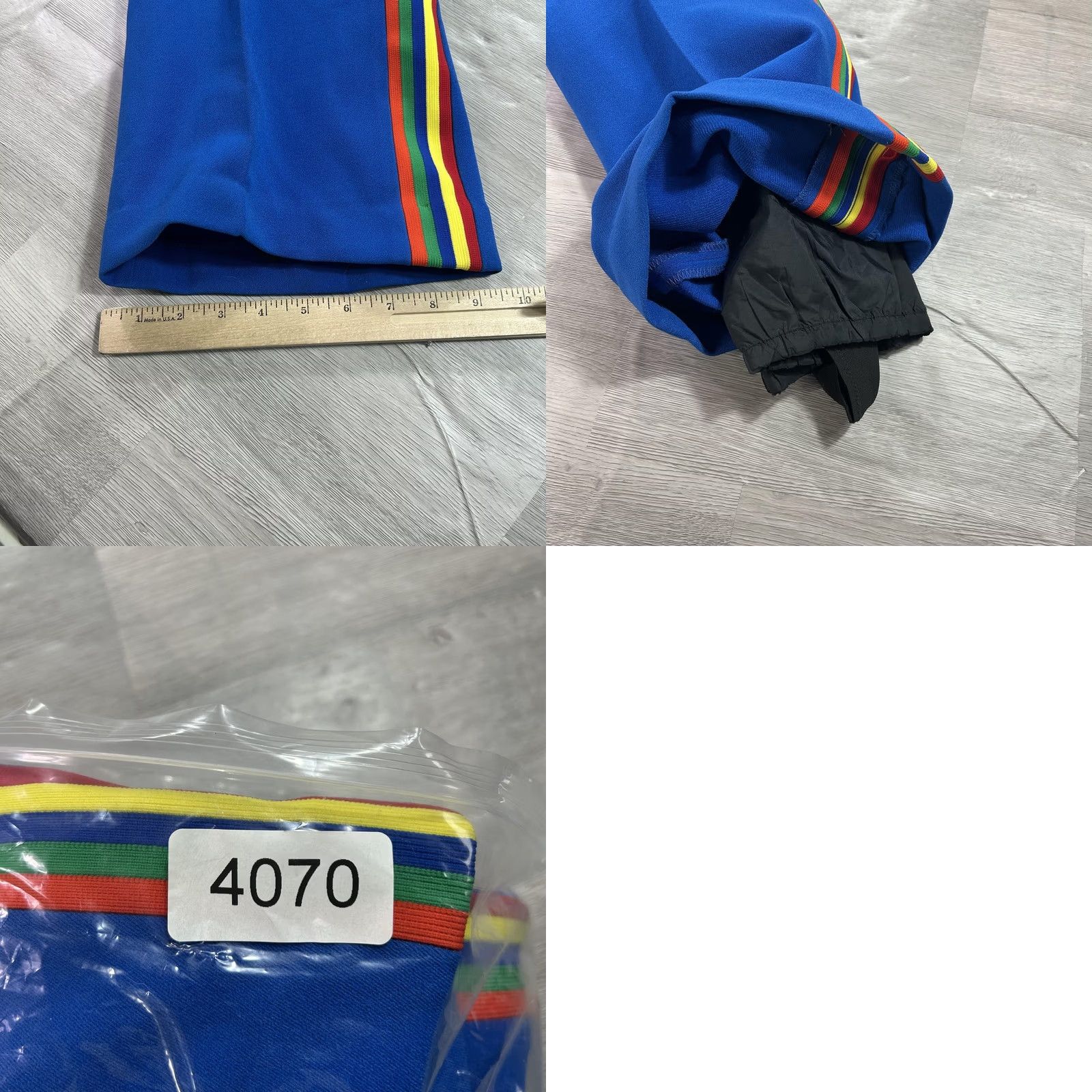 Rainbow VINTAGE Robbe Ski Overalls Womens 12 Blue Rainbow Stripe Wool Stirrup Bib USA Size 34" / US 12 / IT 48 - 9 Thumbnail