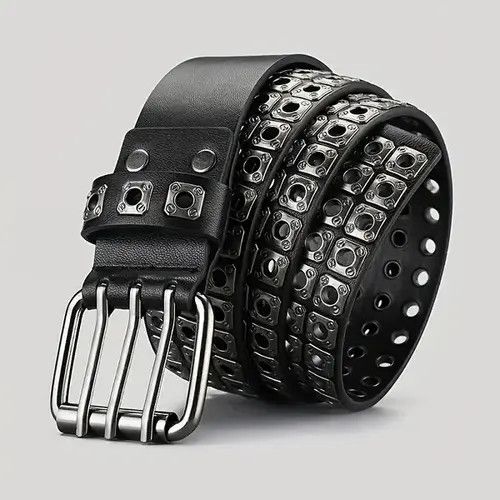 Leather × Vintage Black Retro Rivet Buckle Belt Size ONE SIZE - 4 Thumbnail