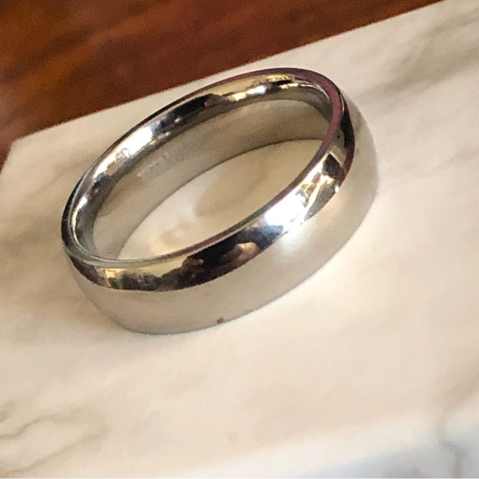 Jewelry Men’s 6mm polished Titanium comfort band wedding ring NIB 12 Size ONE SIZE - 3 Thumbnail