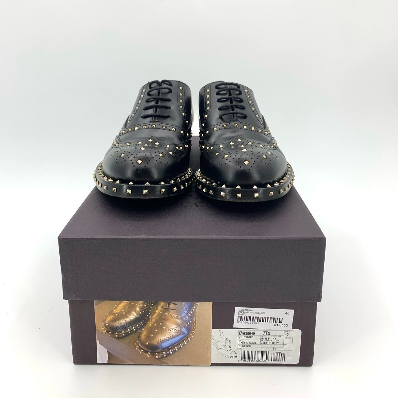 Valentino Valentino Black Leather Spike & Brogue Lace-Up Shoes, Size 4 Size US 7 / EU 40 - 2 Thumbnail