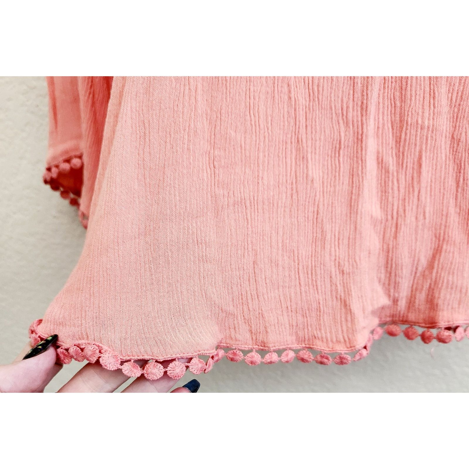 Other New Directions Orange Crinkle Material Crochet Trim Top L Size L / US 10 / IT 46 - 2 Thumbnail