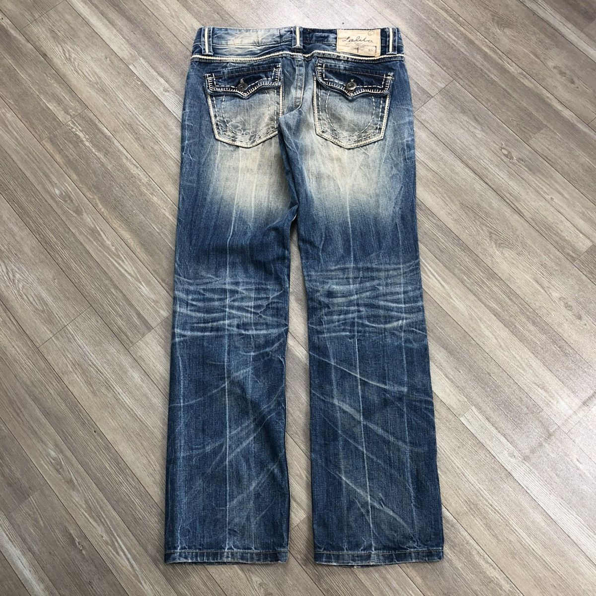 If Six Was Nine × Japanese Brand × Le Grande Bleu (L.G.B.) 2000s Lolita Jeans Distressed Faded Bootcut Flared Jeans Size US 31 - 15 Thumbnail