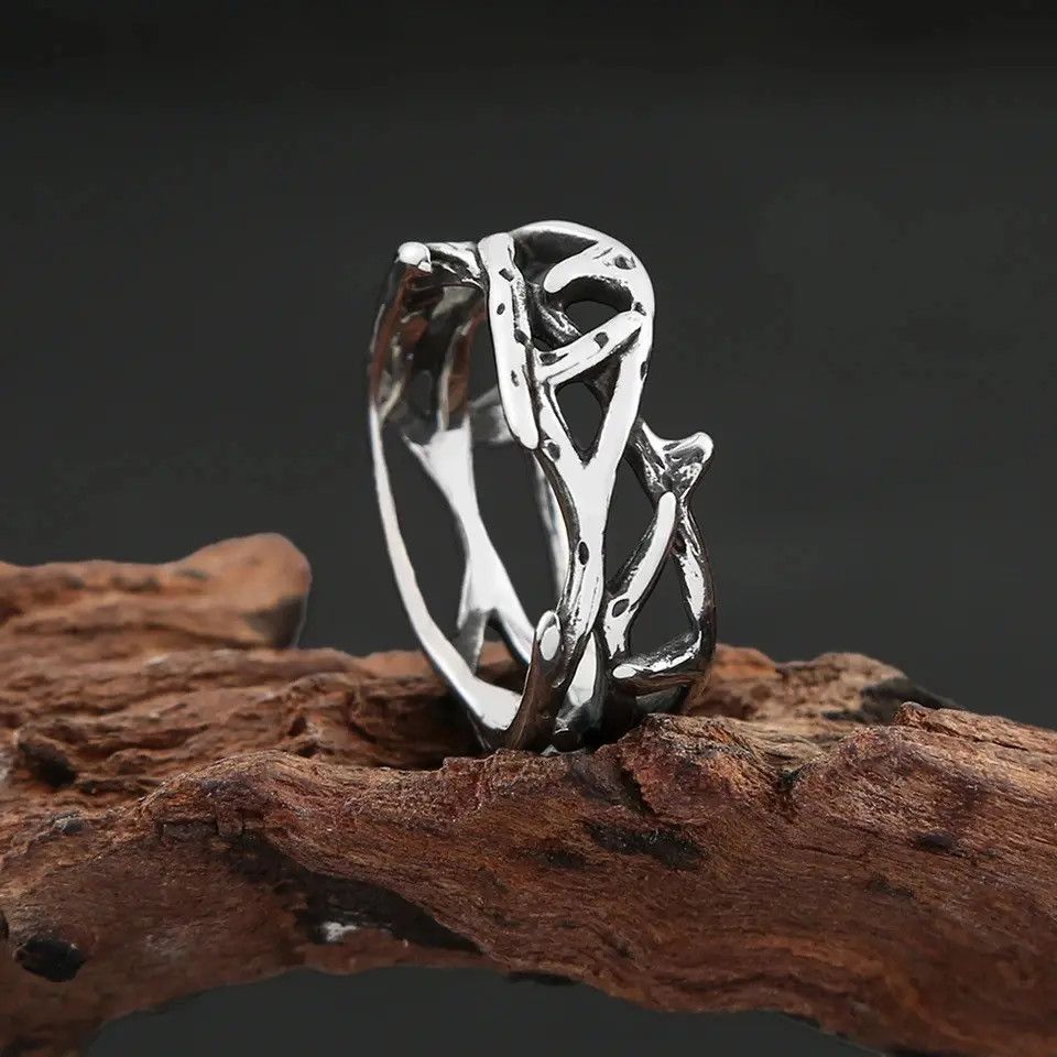 Jewelry × Vintage Vintage Punk Peace Olive Branch Stainless Steel Mens Ring Size ONE SIZE - 3 Thumbnail
