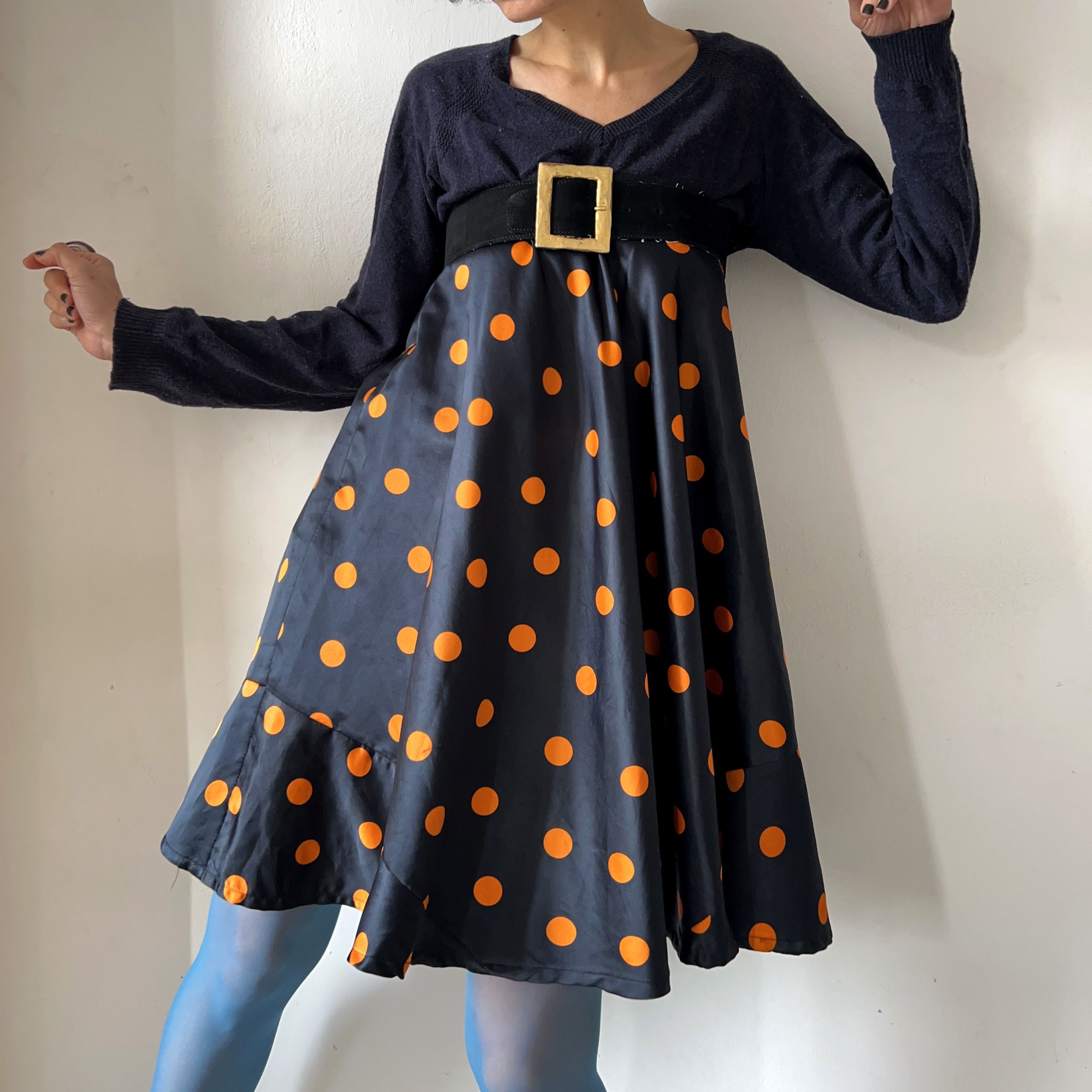 Handmade × Vintage Y2k polka dots low waist skater skirt Size 30" / US 8 / IT 44 - 3 Thumbnail