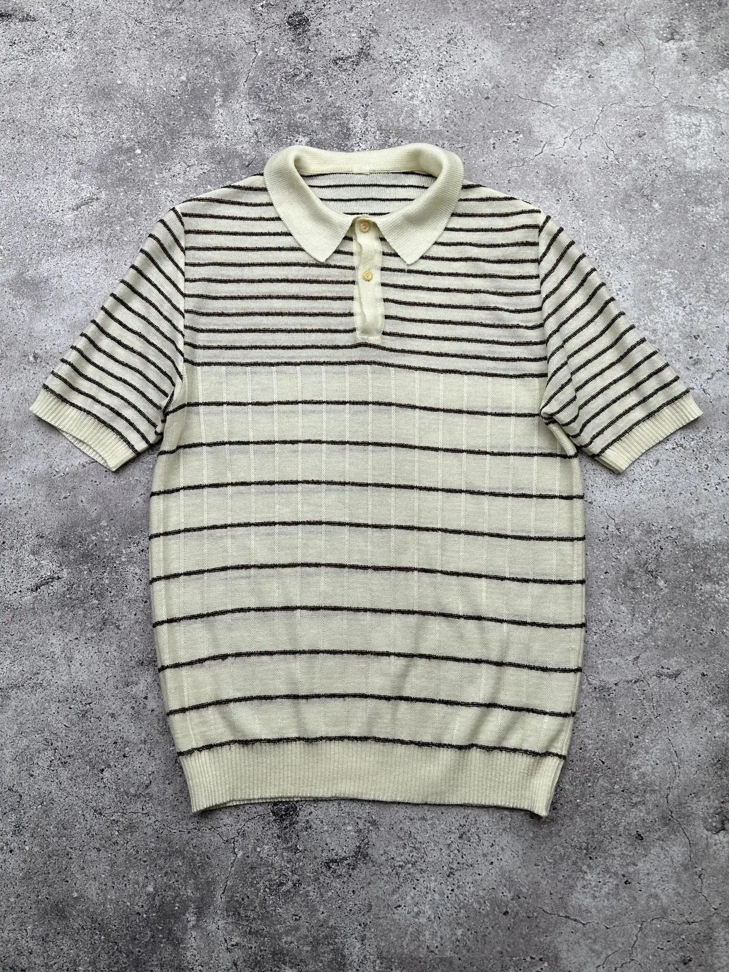 image of Vintage Retro Type Wool Knit T-Shirt in Beige, Men's (Size Medium)