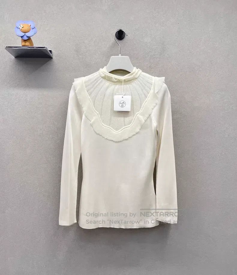 Hermes Hermes White Ruffled High Neck Knit Top Size XS / US 0-2 / IT 36-38 - 1 Thumbnail