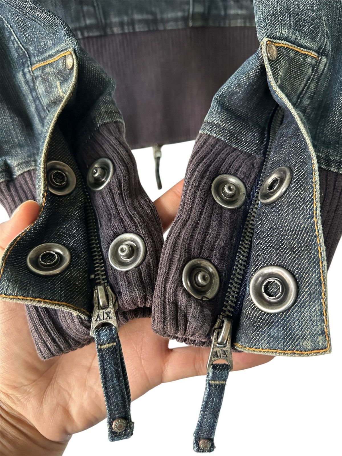 Armani Exchange 2000s VTG DISTRESSED ARMANI ZIP BUTTON STUDDED DENIM JACKET Size US XS / EU 42 / 0 - 14 Thumbnail