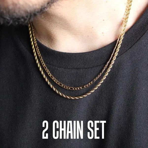Jewelry Gold 3mm Figaro & Rope Chain Set Size ONE SIZE - 6 Thumbnail