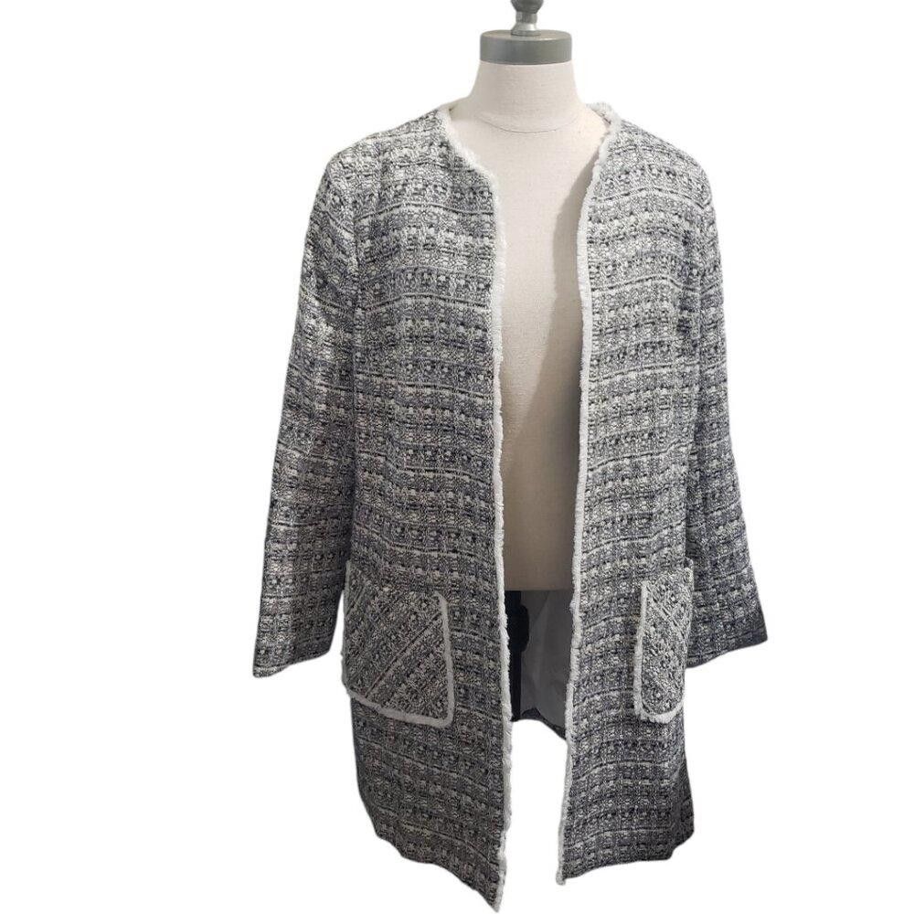 Designer CT1955 Helene Berman Black & White Tweed Fringed Blazer XL Size XL / US 12-14 / IT 48-50 - 1 Thumbnail