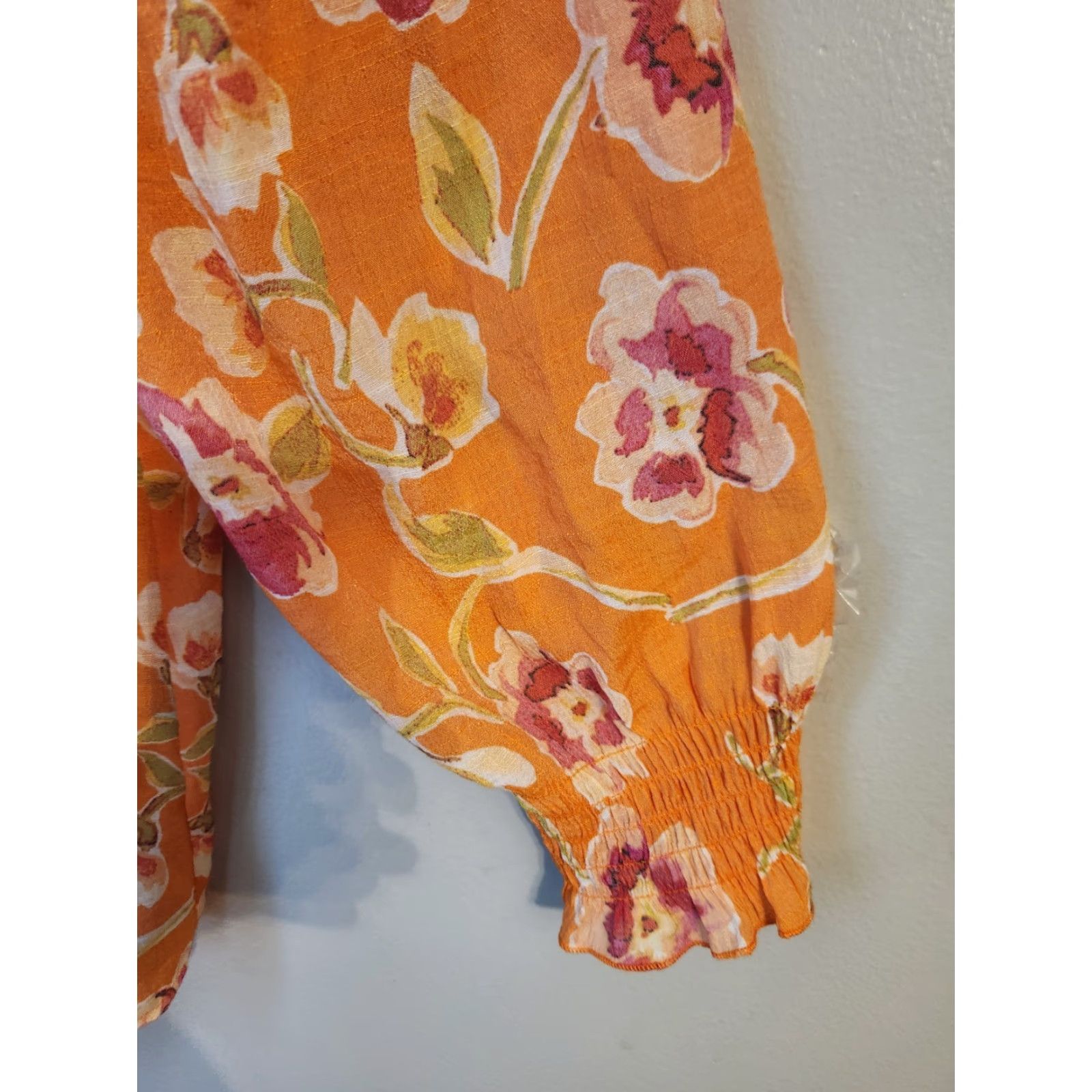 Vintage Mlle Gabrielle Orange Floral Top Blouse 3/4 Sleeve Button Front V-Neck XL Womens Boho Hippie Casual Workwear Size XL / US 12-14 / IT 48-50 - 3 Thumbnail
