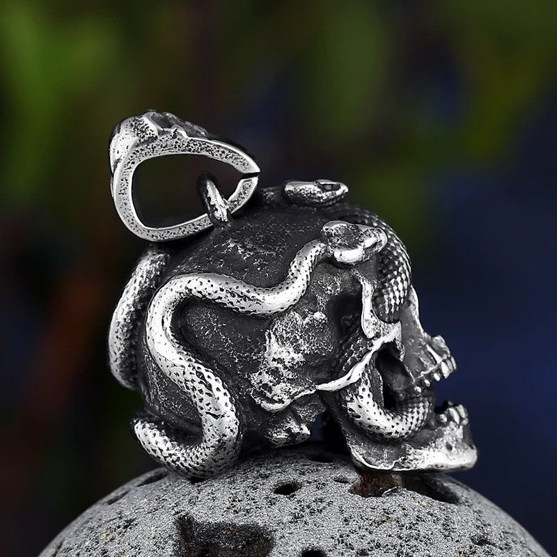 Jewelry Skull Head Wind Snake Pendant Necklace 2025 Size ONE SIZE - 4 Thumbnail