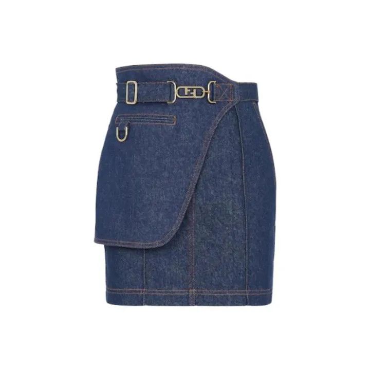 Fendi Fendi High-Waisted Denim A-Line Mini Skirt 0079 Size 36" / US 14 / IT 50 - 1 Thumbnail