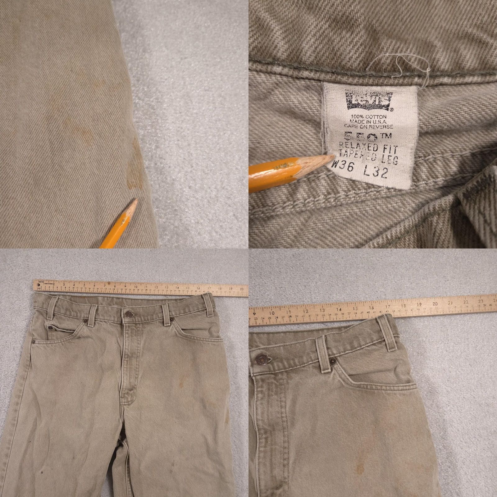 Levi's VINTAGE Levi's 550 Jeans Mens 36x32 Beige Relaxed Fit Tapered Leg Made in USA Distressed 90s Size US 36 / EU 52 - 9 Thumbnail