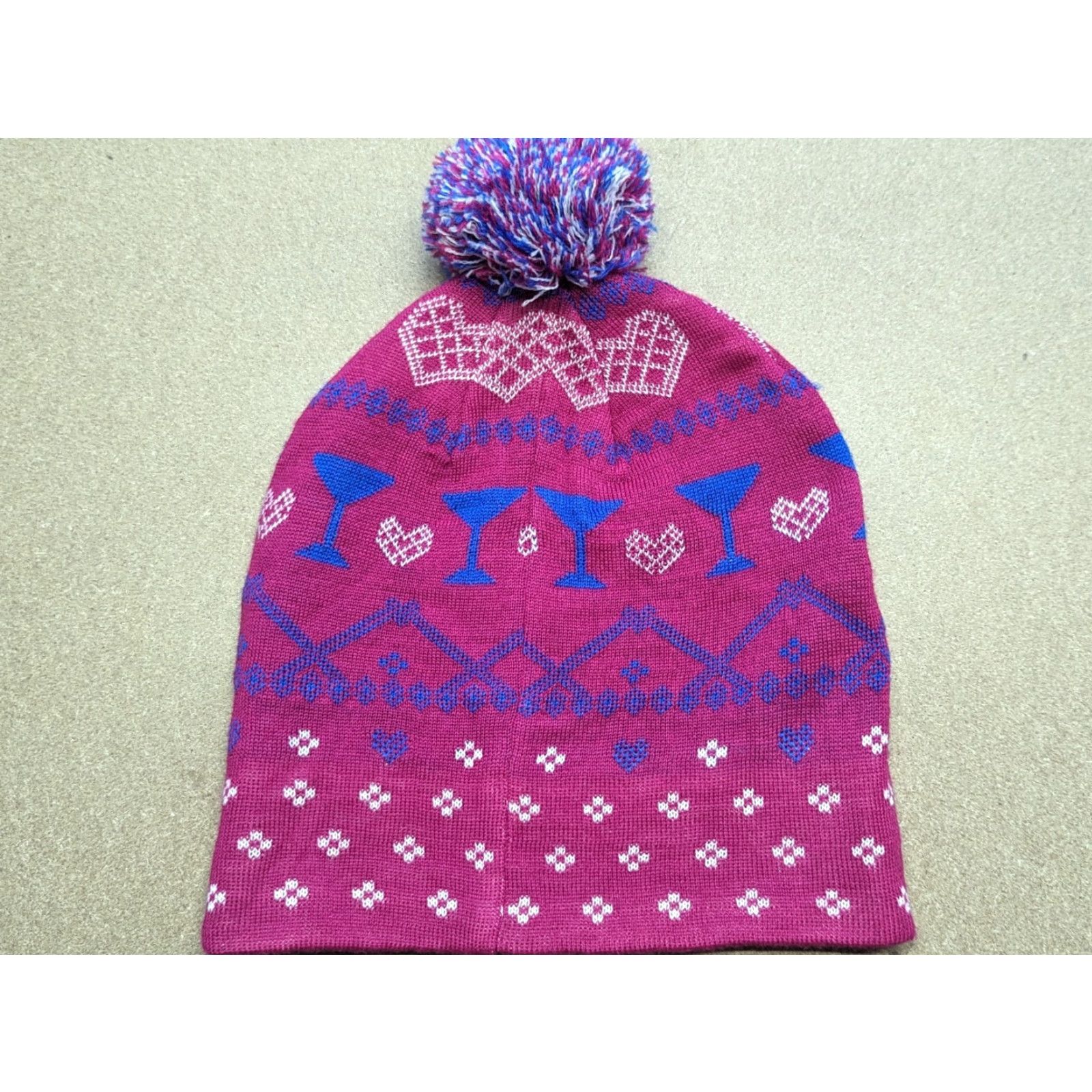 Vintage Moods of Norway Beanie Hat One Size Wool Blend Pink Cocktail Pom Pom Womens Knit Beanie Wool Blend Pink Cocktail Pom Pom Size ONE SIZE - 2 Thumbnail