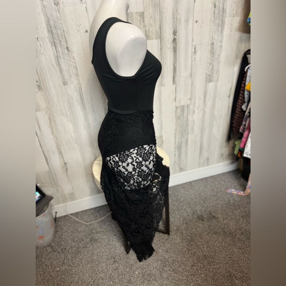 Other Black One-Shoulder Lace Mesh Maxi Dress • Size S • Evening / Size S / US 4 / IT 40 - 6 Thumbnail