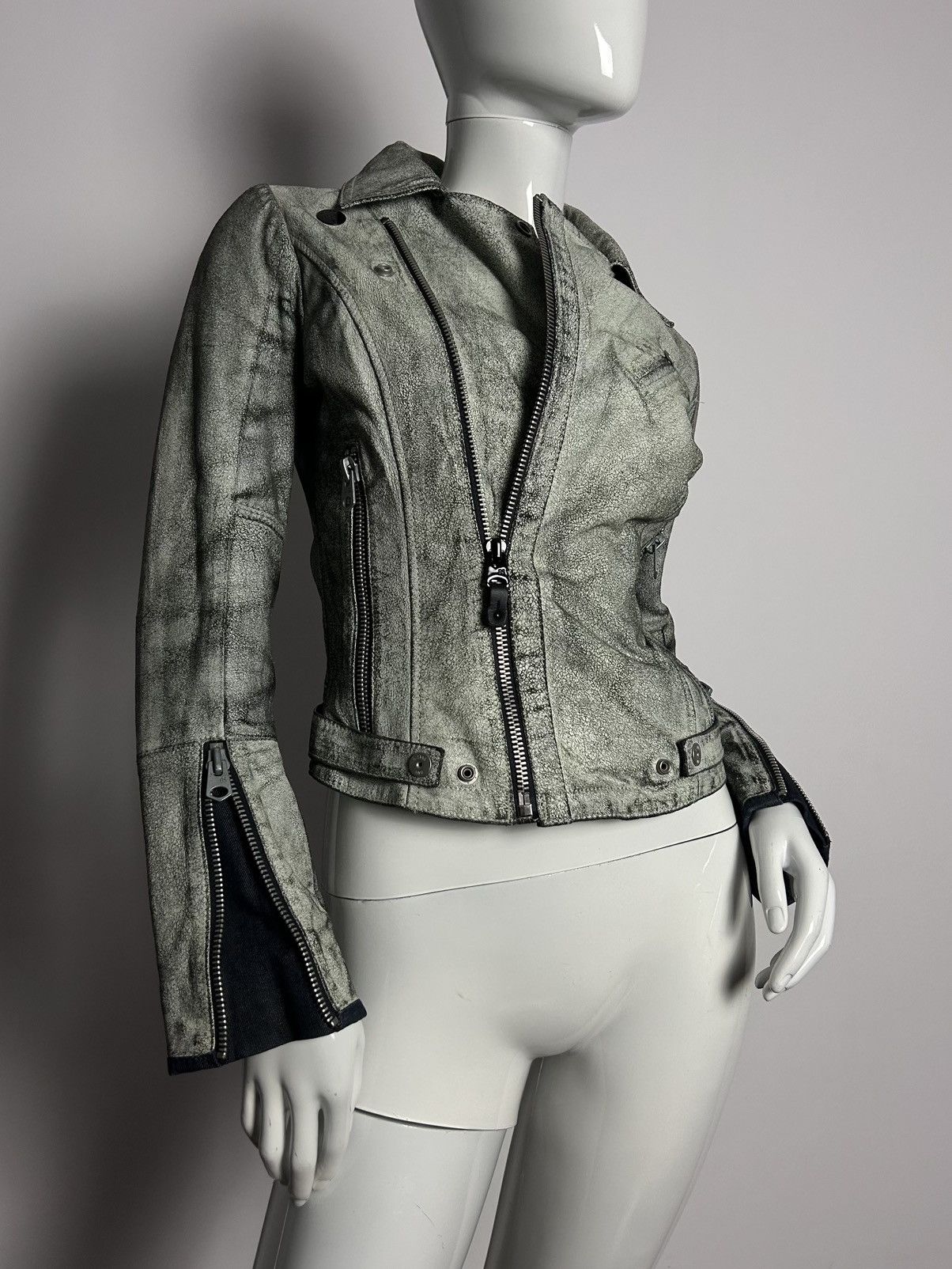 Other Designed crackle texture leather biker asymmetric jacket Size S / US 4 / IT 40 - 1 Thumbnail