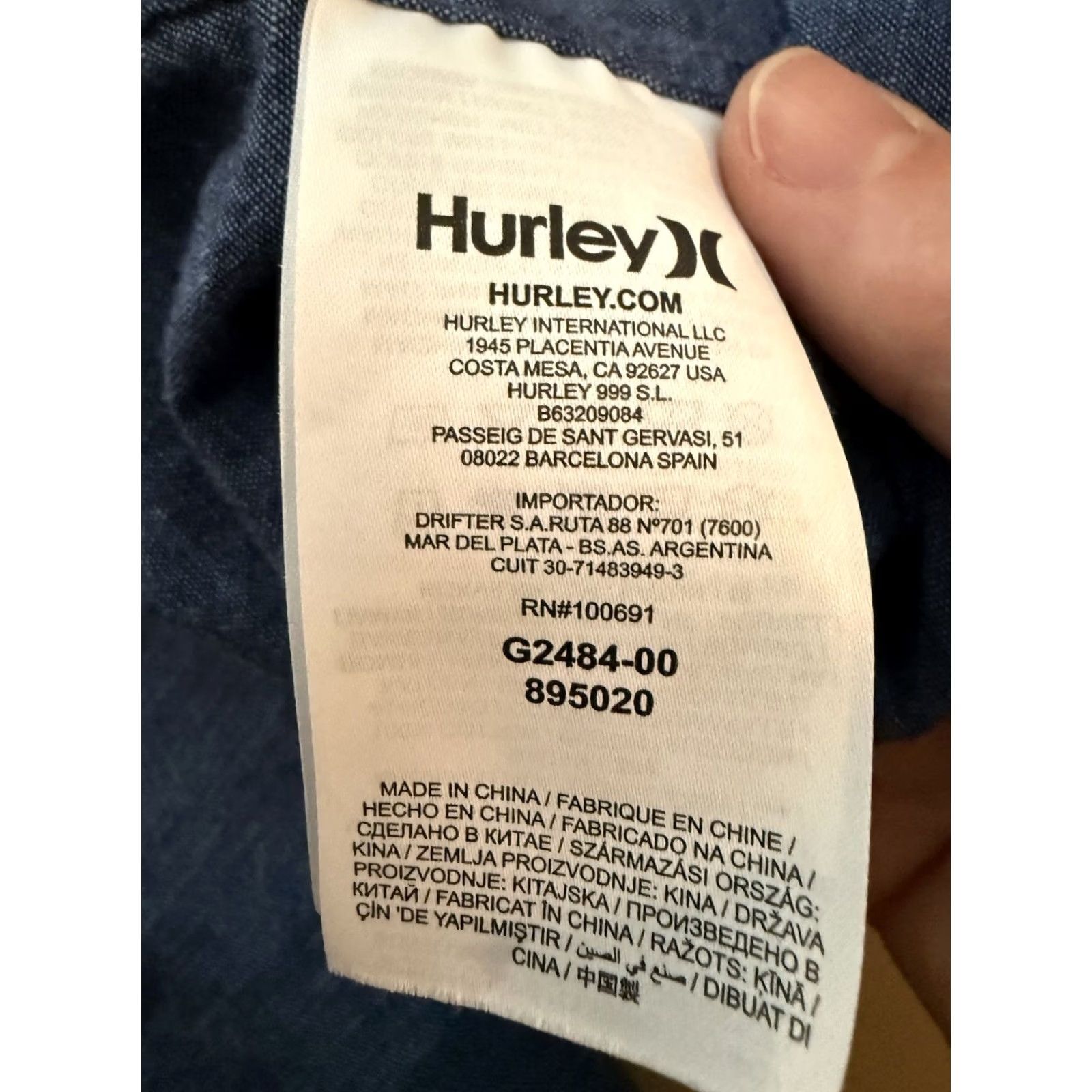 Hurley Hurley Mens XXL Denim Chambray Button Up Shirt Casual Collared Beach Skate Blue Size US XXL / EU 58 / 5 - 5 Thumbnail