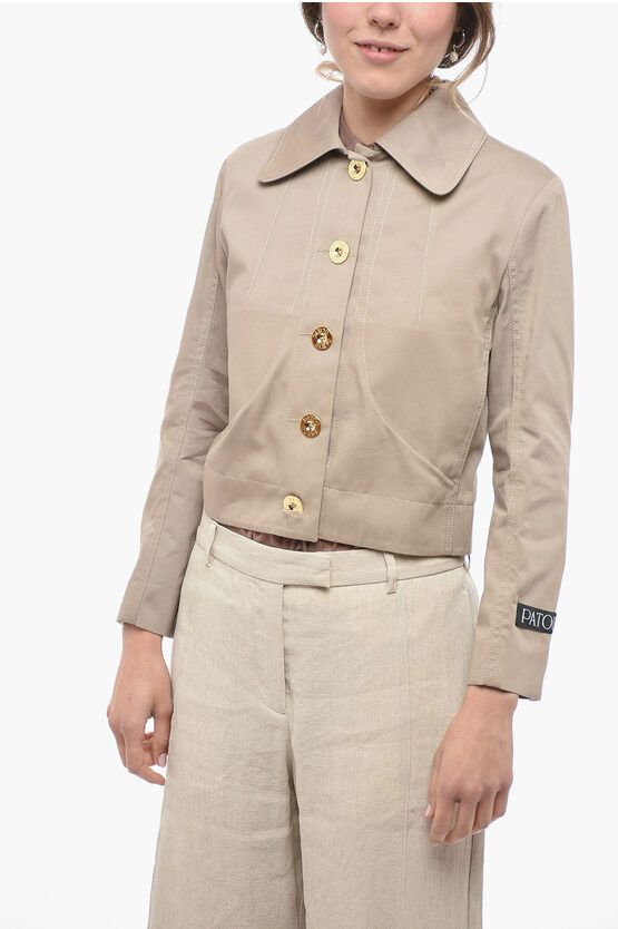 image of Patou Solid Color Lightweight Jacket With Golden Buttons in Beige, Women's (Size XS)