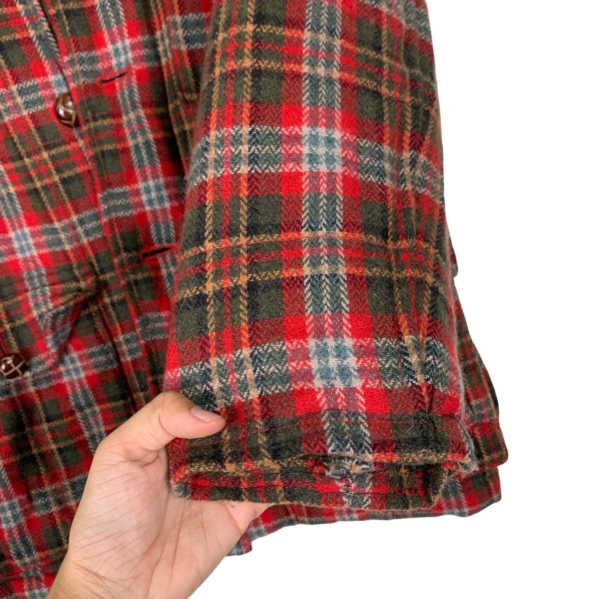 Japanese Brand 291295 HOMME Red Tartan Wool Hooded Coat Jacket #1052-C47 Size US M / EU 48-50 / 2 - 13 Thumbnail