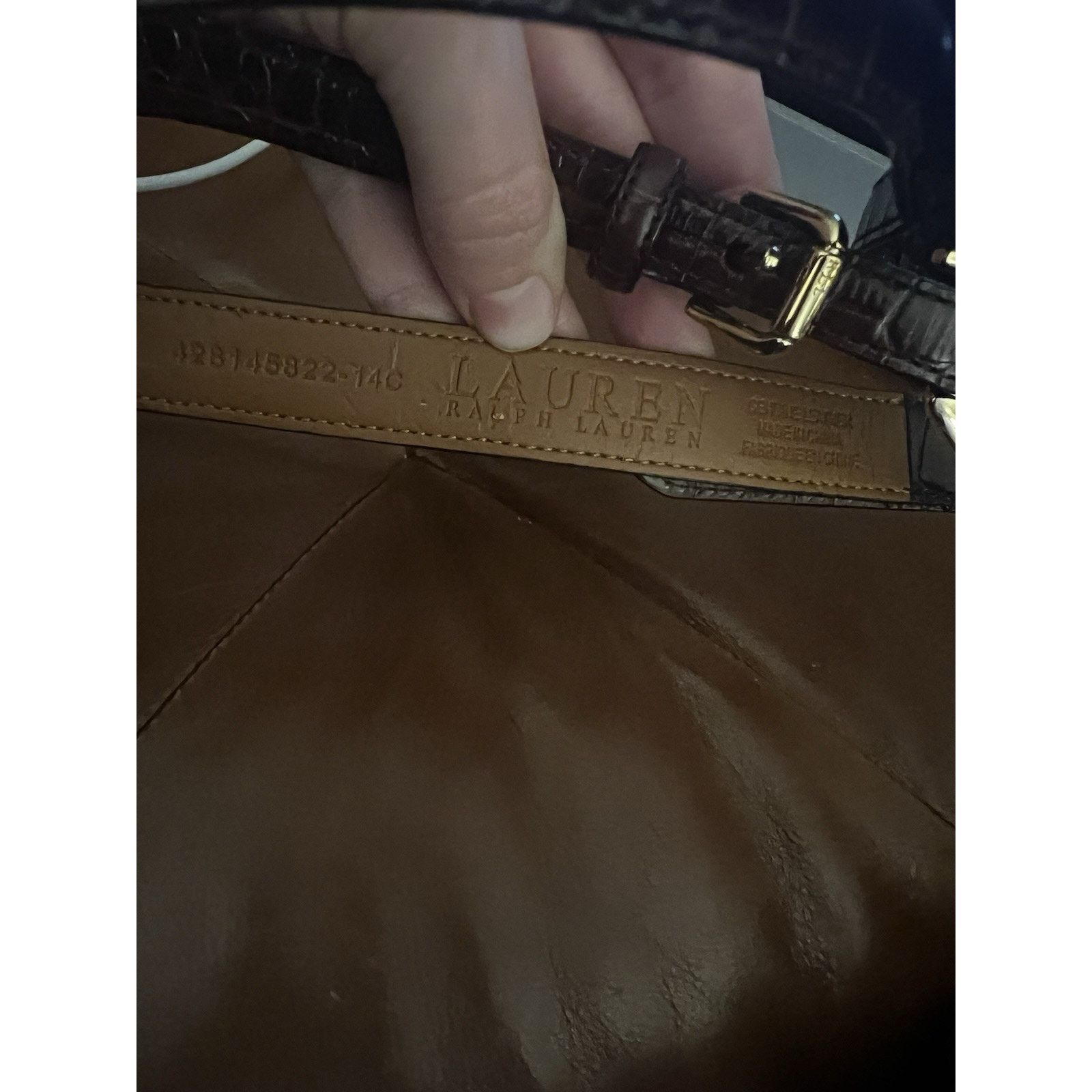 Lauren Ralph Lauren Ralph Lauren Tri-Strap Croc-Embossed Leather Belt Brown Gold Size ONE SIZE - 3 Thumbnail