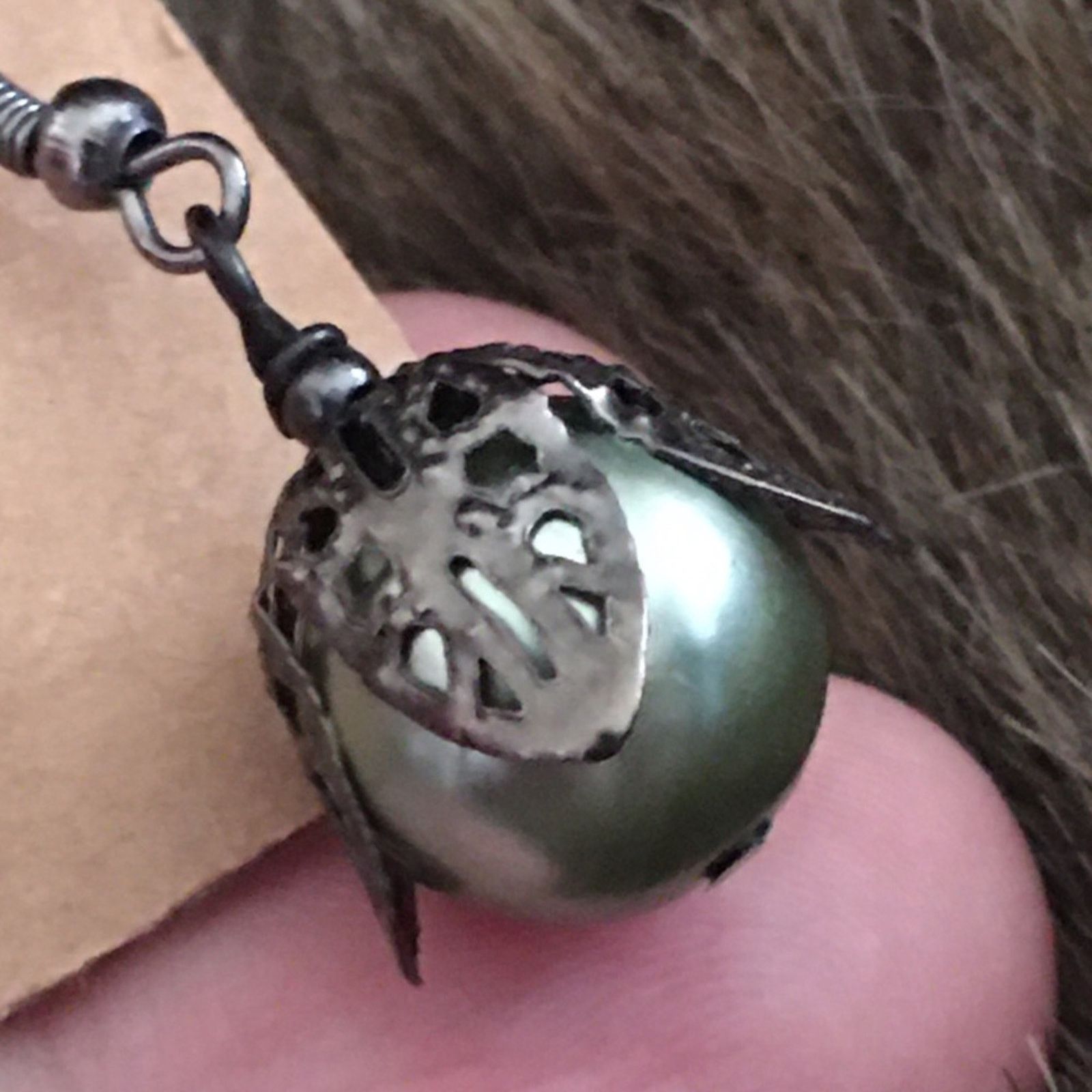 Jewelry Antique silver bell cap pearl dangle earrings Size ONE SIZE - 4 Thumbnail