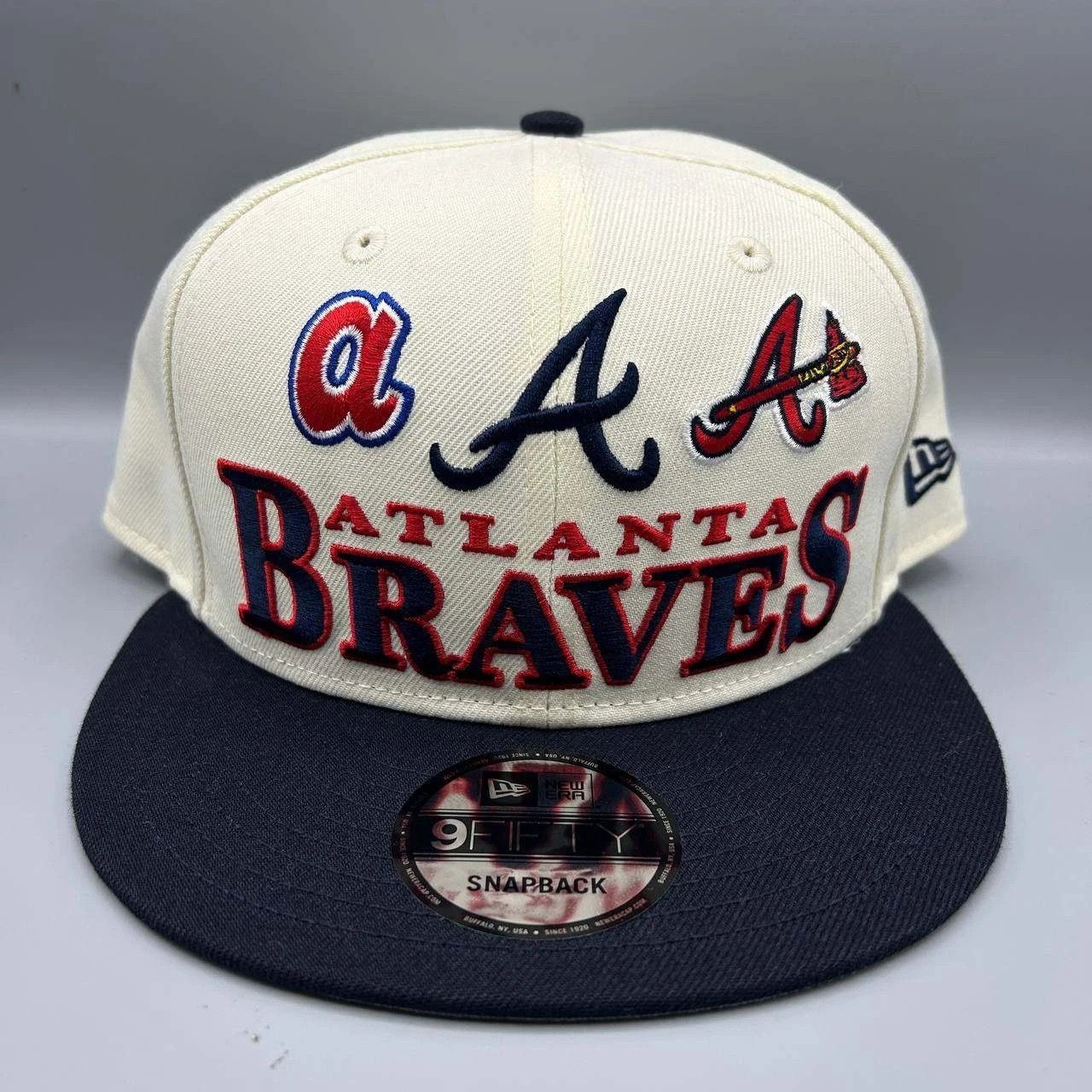 New Era Atlanta Braves Hat Men White Black Snap Back Cap New Size ONE SIZE - 1 Thumbnail