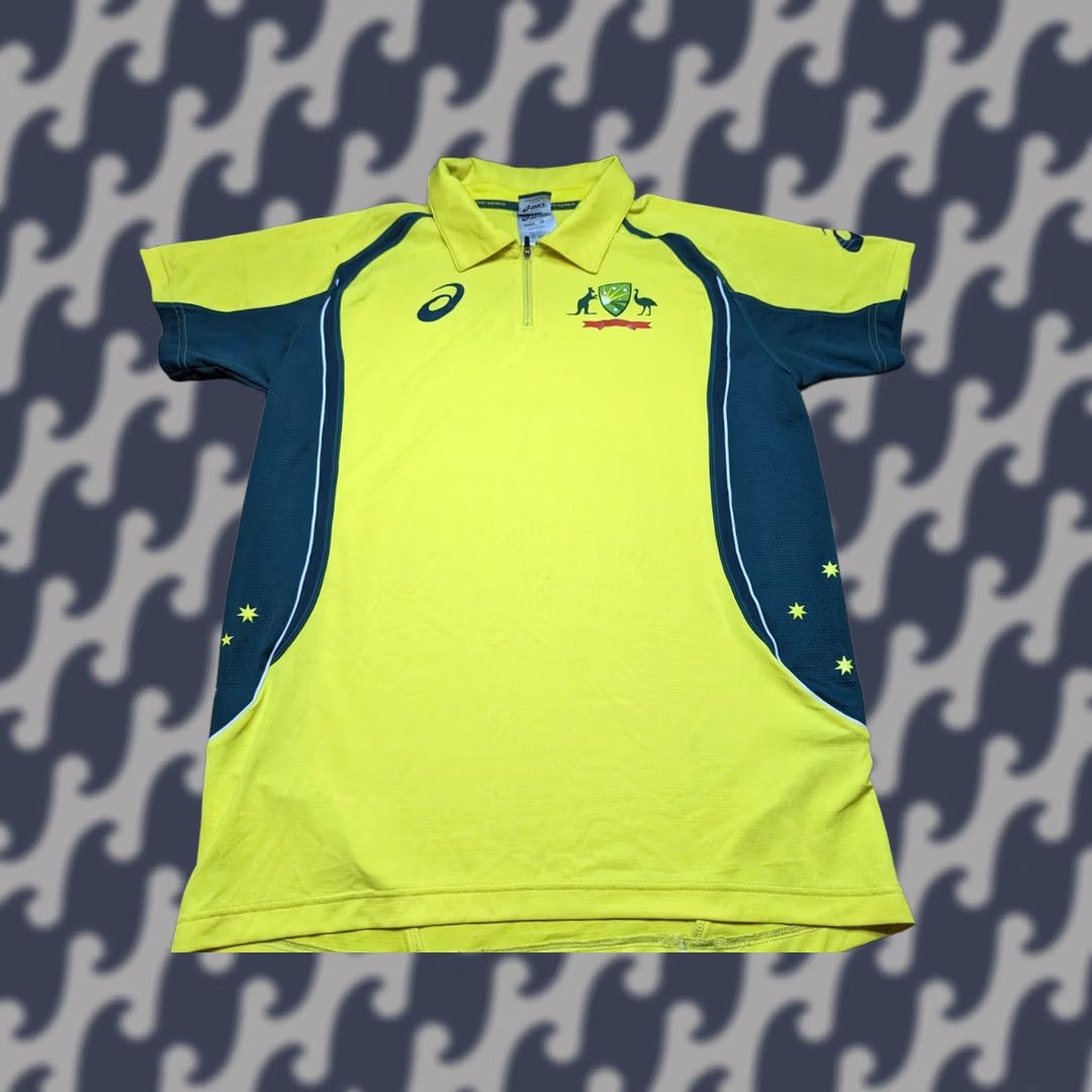 Asics ASICS Cricket Australia Jersey Shirt 16 Mens Yellow 100% Polyester Breathable Quick Dry ODI Zip Neck Size US L / EU 52-54 / 3 - 1 Thumbnail