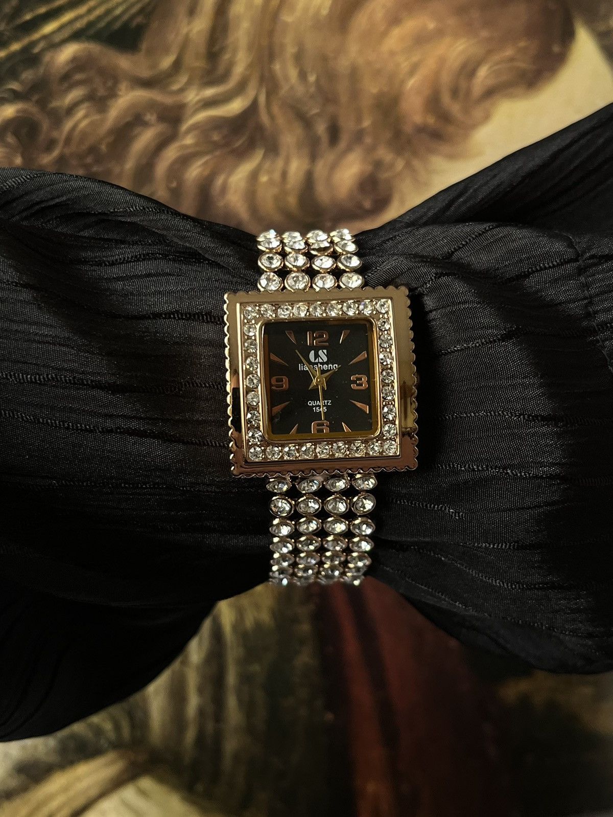 Jewelry x Vintage Liansheng Quartz Luxury Watch With Rhinestones in Gold, Women's