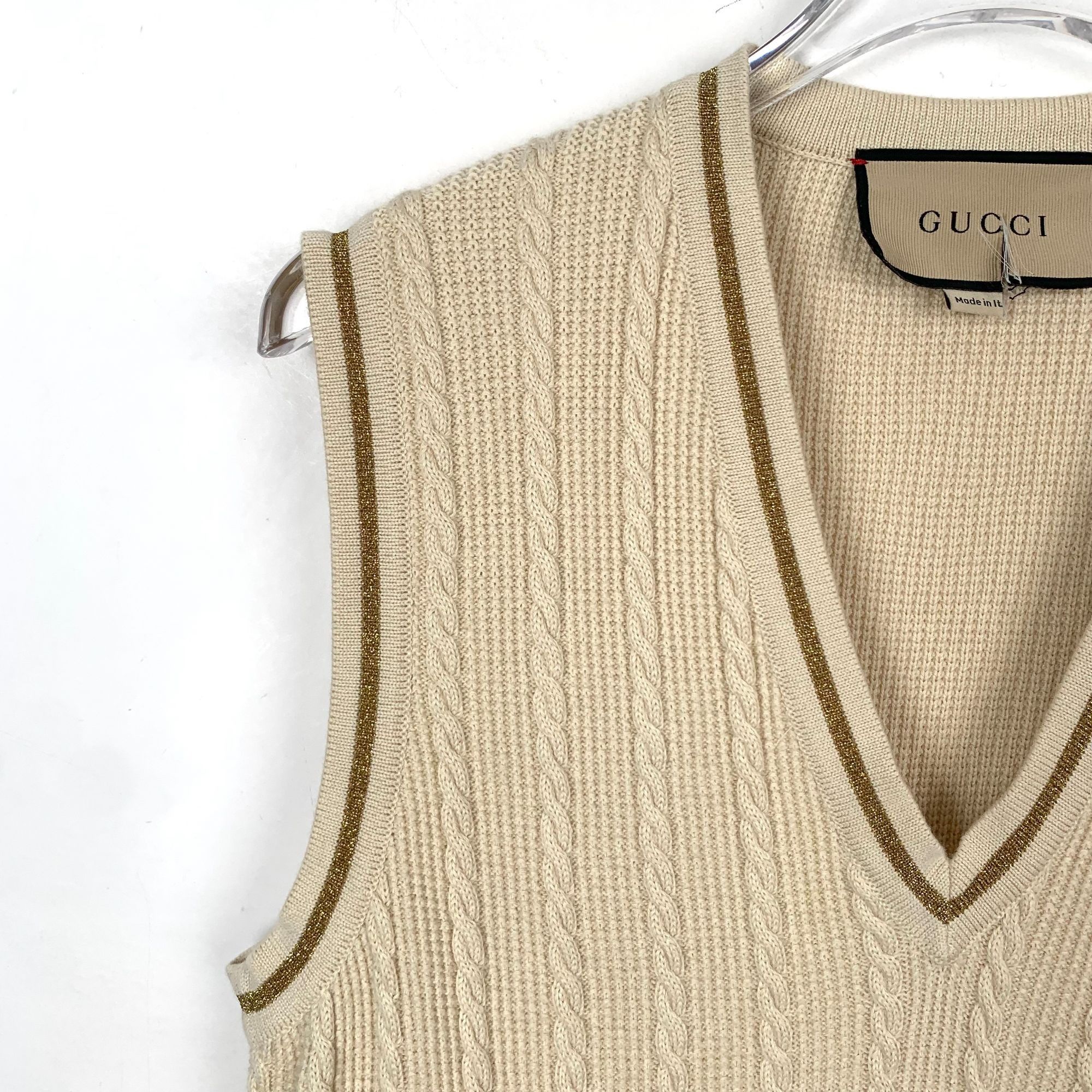 Gucci Gucci Beige V-Neck Cable Knit Wool Sleeveless Waistcoat Swea Size S / US 4 / IT 40 - 5 Thumbnail
