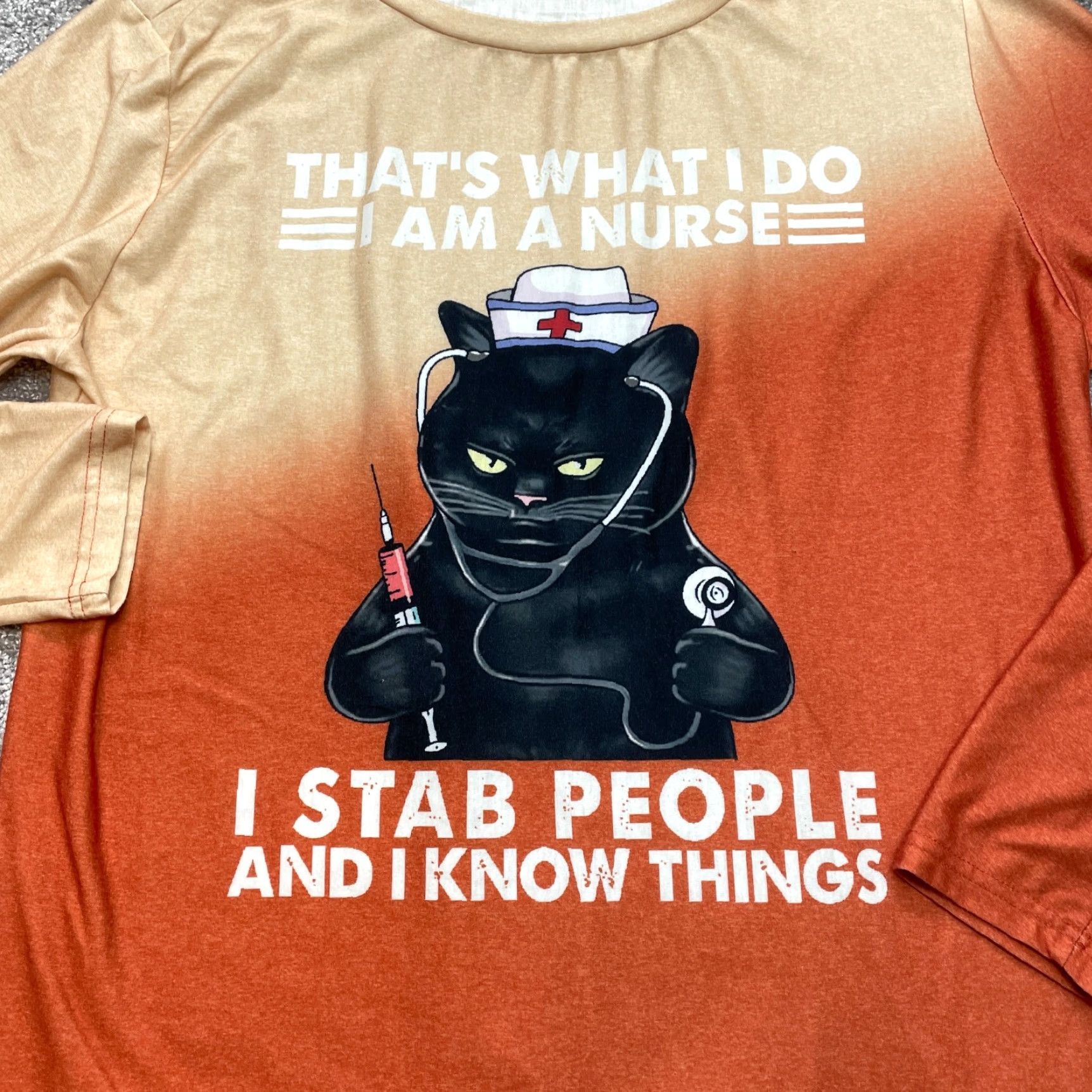 Vintage Unbranded Shirt Adult XL Orange Crew Neck Long Sleeve Cat Nurse Graphic Tee Size US XL / EU 56 / 4 - 2 Thumbnail