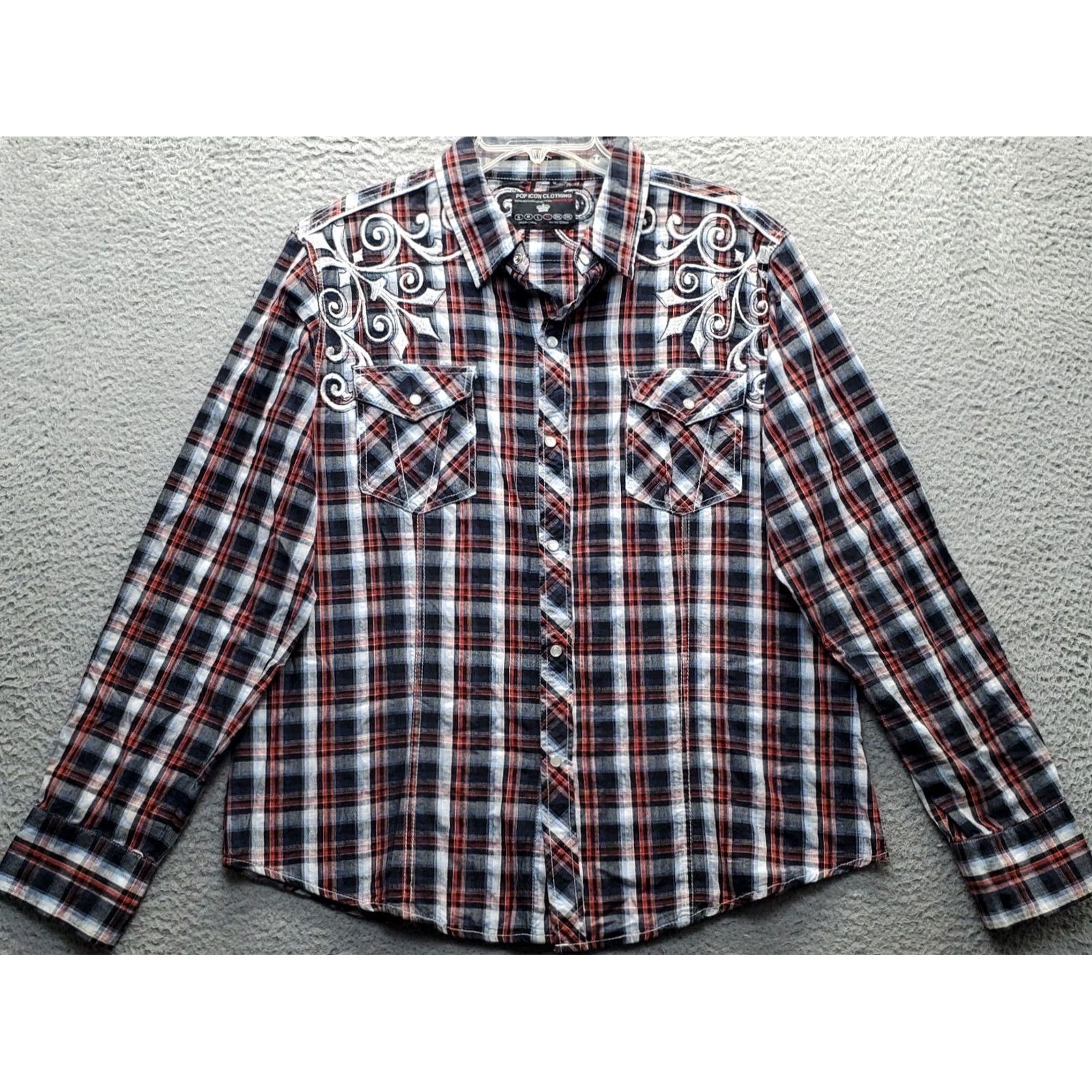 Vintage Pop Icon Western Rodeo Shirt Mens XL Multi Plaid Embroidered Pearl Snap Long Sleeve Size US XL / EU 56 / 4 - 2 Thumbnail