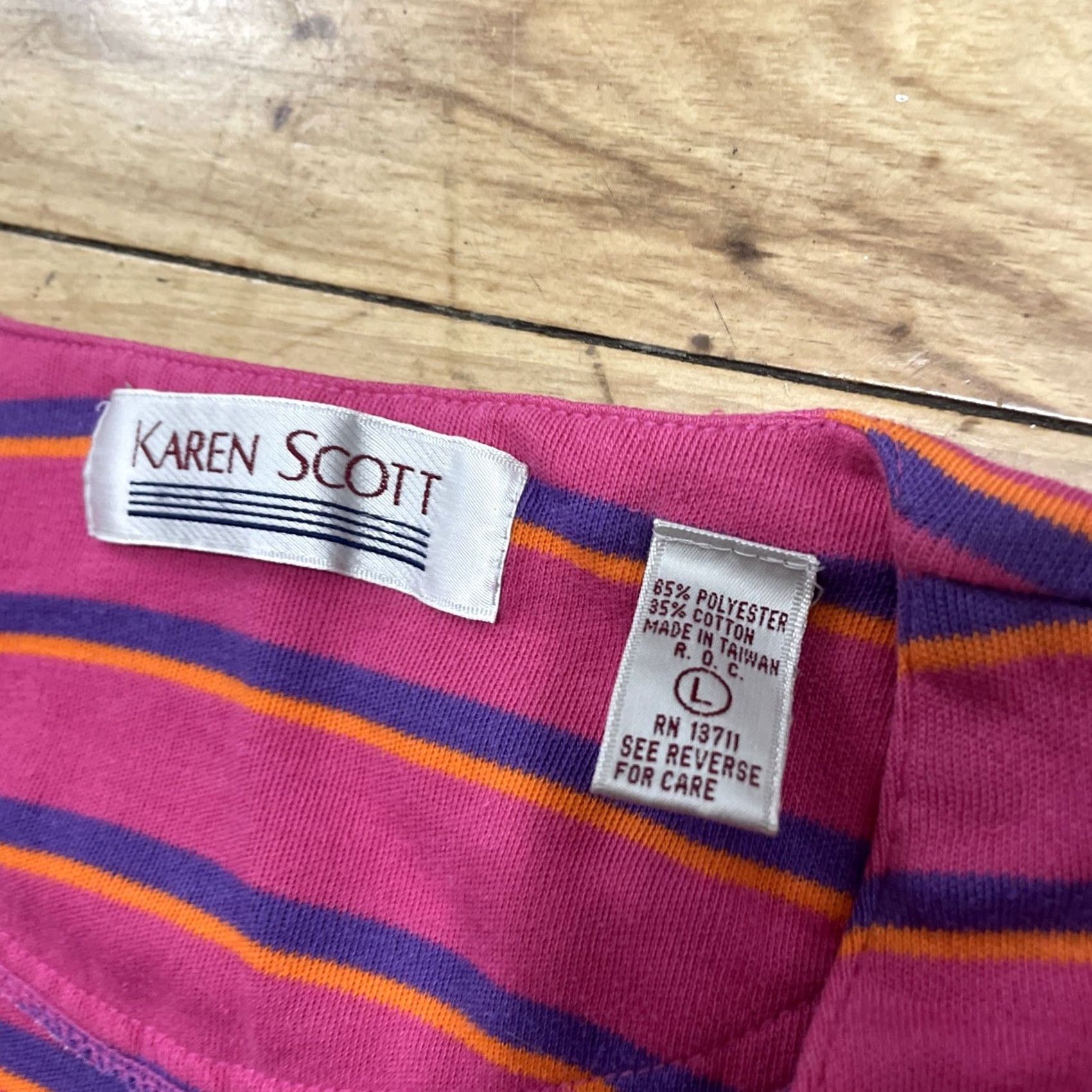 Vintage VINTAGE Karen Scott Sweater Women L 90s Streetwear Pink Orange Striped V Knit Dolman Sleeve Slim Fit Casual Womens Size L / US 10 / IT 46 - 4 Thumbnail