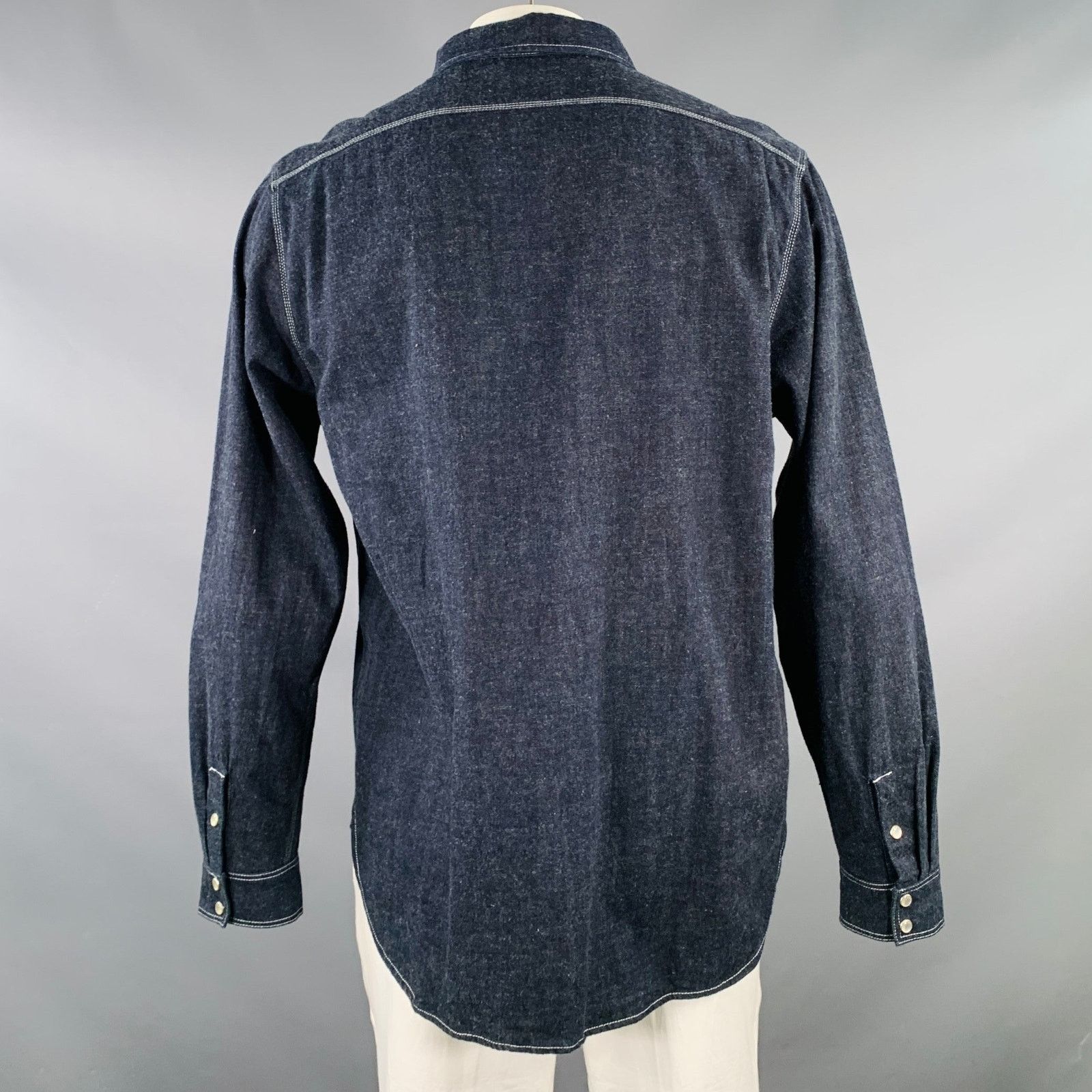 YMC Billy Bob Indigo Contrast Stitch Cotton Denim Western Shirt Size US L / EU 52-54 / 3 - 3 Thumbnail