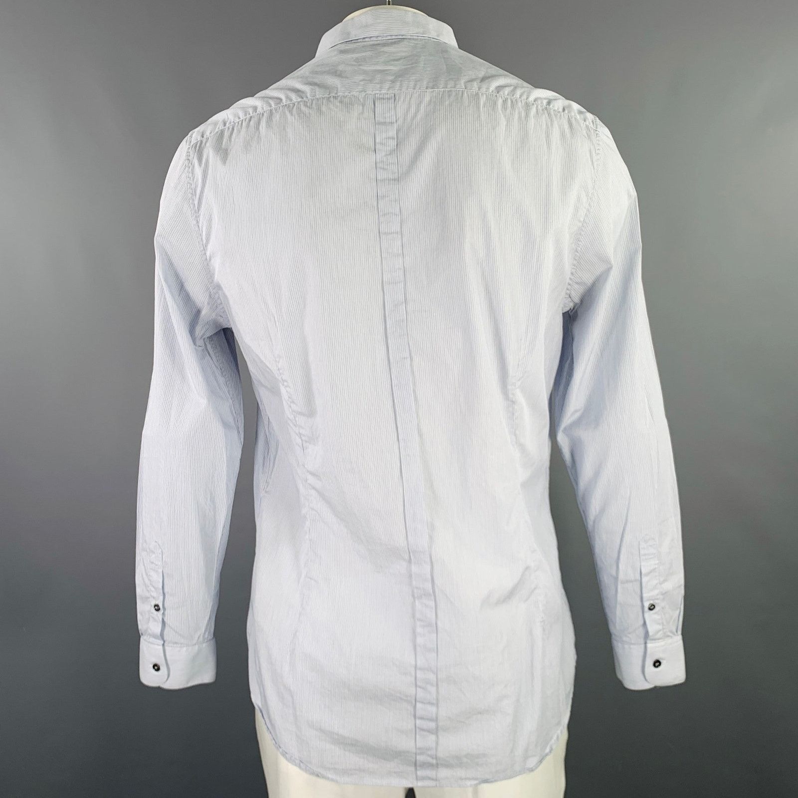 Burberry Size 42 White Light Blue Stripe Cotton Long Sleeve Shirt Size US L / EU 52-54 / 3 - 3 Thumbnail