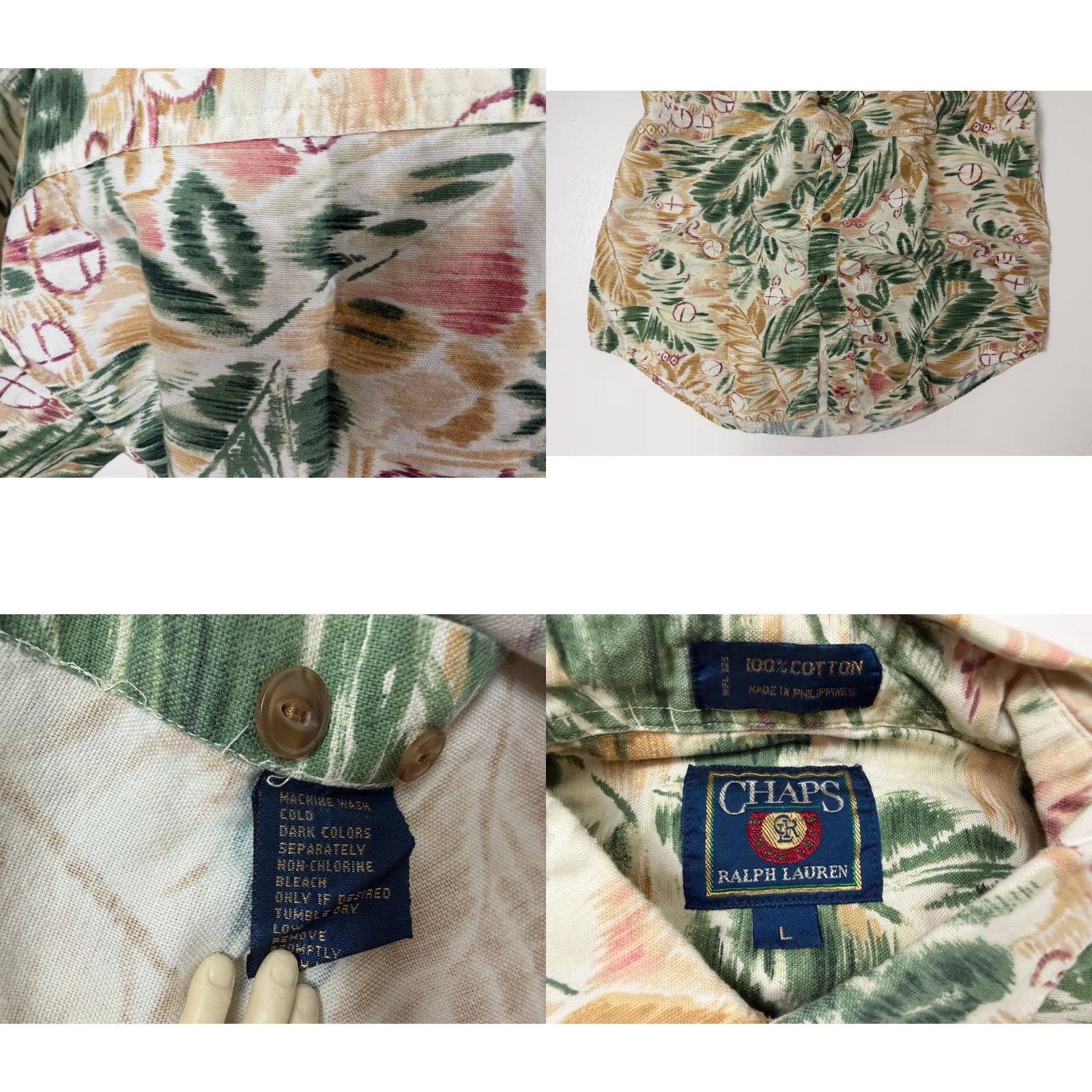 Chaps VINTAGE Chaps Shirt Men 90s Hawaiian Oxford Button-Up Short Sleeve Beige Cotton Floral Graphic Print Pocket Mens Large Size US L / EU 52-54 / 3 - 9 Thumbnail