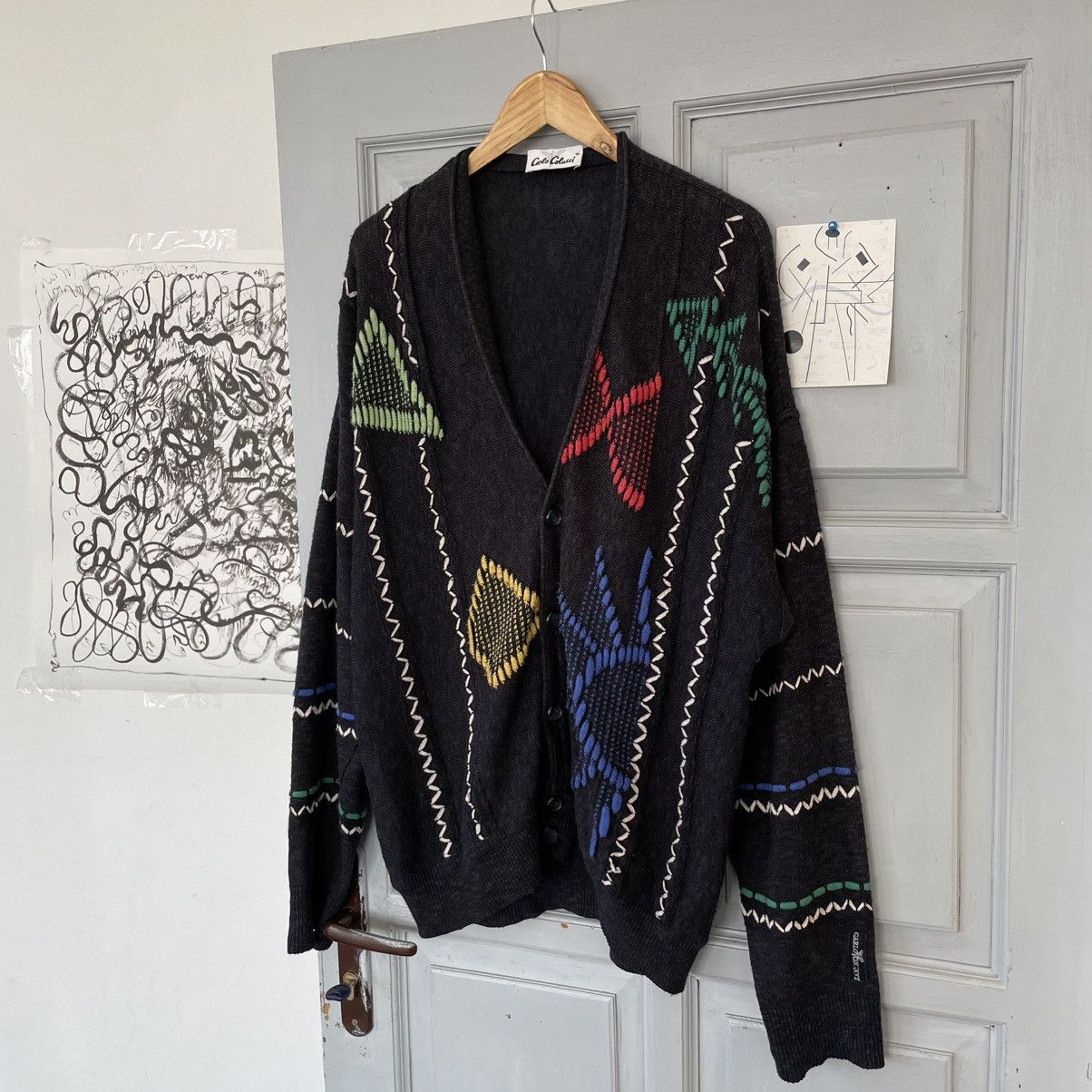 Carlo Colucci Vintage 90’s Multicoloured Embroidered Cardigan y2k Size US L / EU 52-54 / 3 - 1 Thumbnail