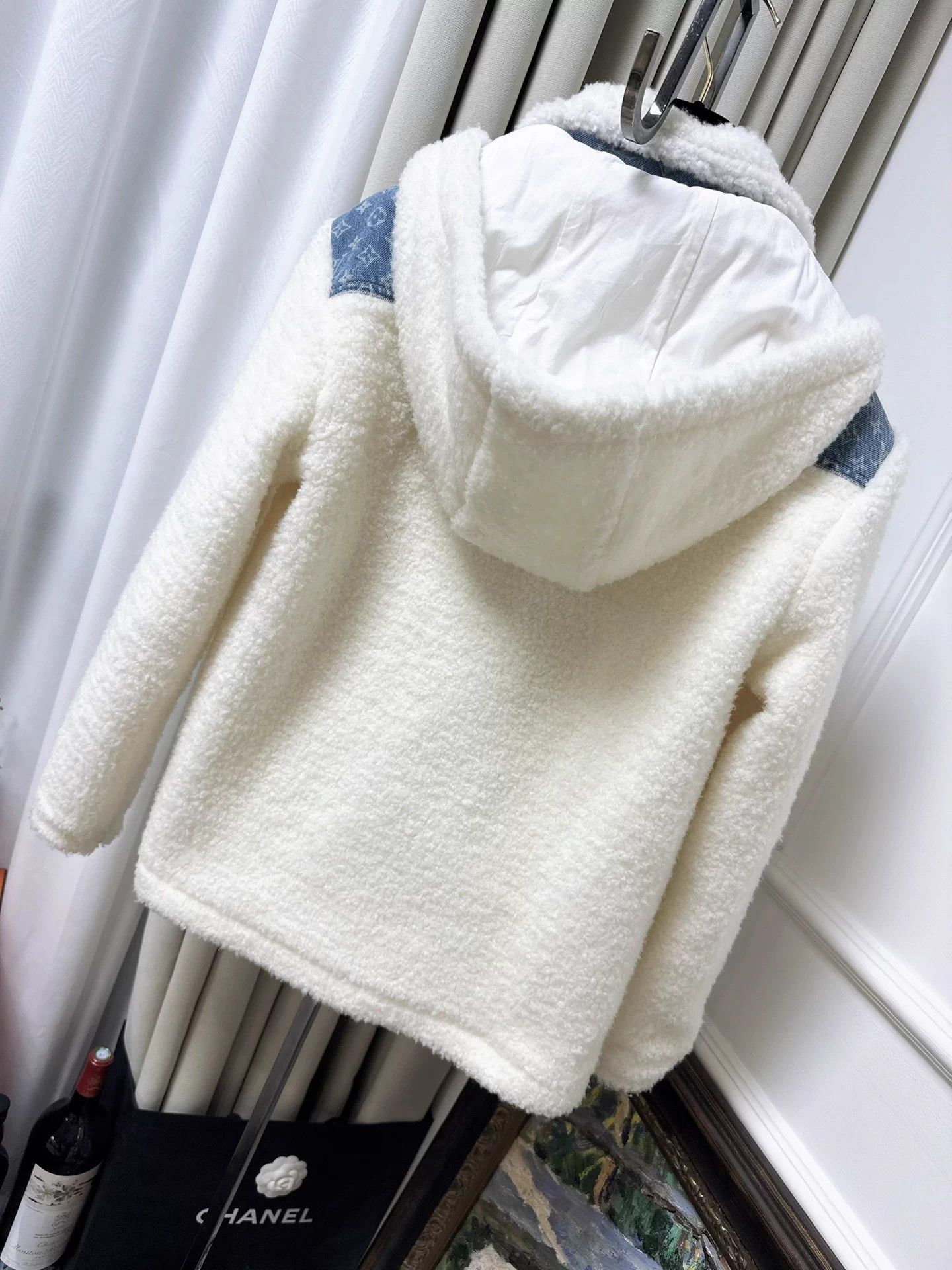 Louis Vuitton LV hooded jacket white teddy lamb wool denim blue logo Size XXS / US 00 / IT 34 - 2 Thumbnail