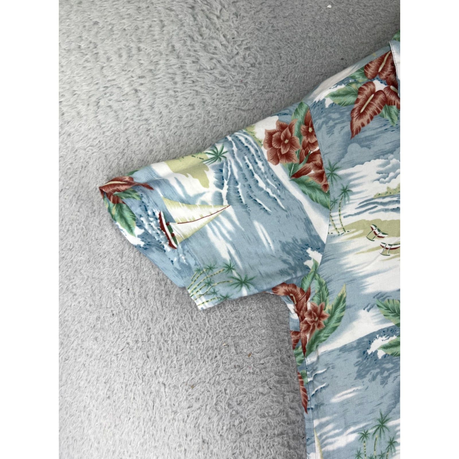 Vintage InGear Shirt Womens L Blue Hawaiian Floral Palm Print Button-Up 100% Rayon Size L / US 10 / IT 46 - 5 Thumbnail