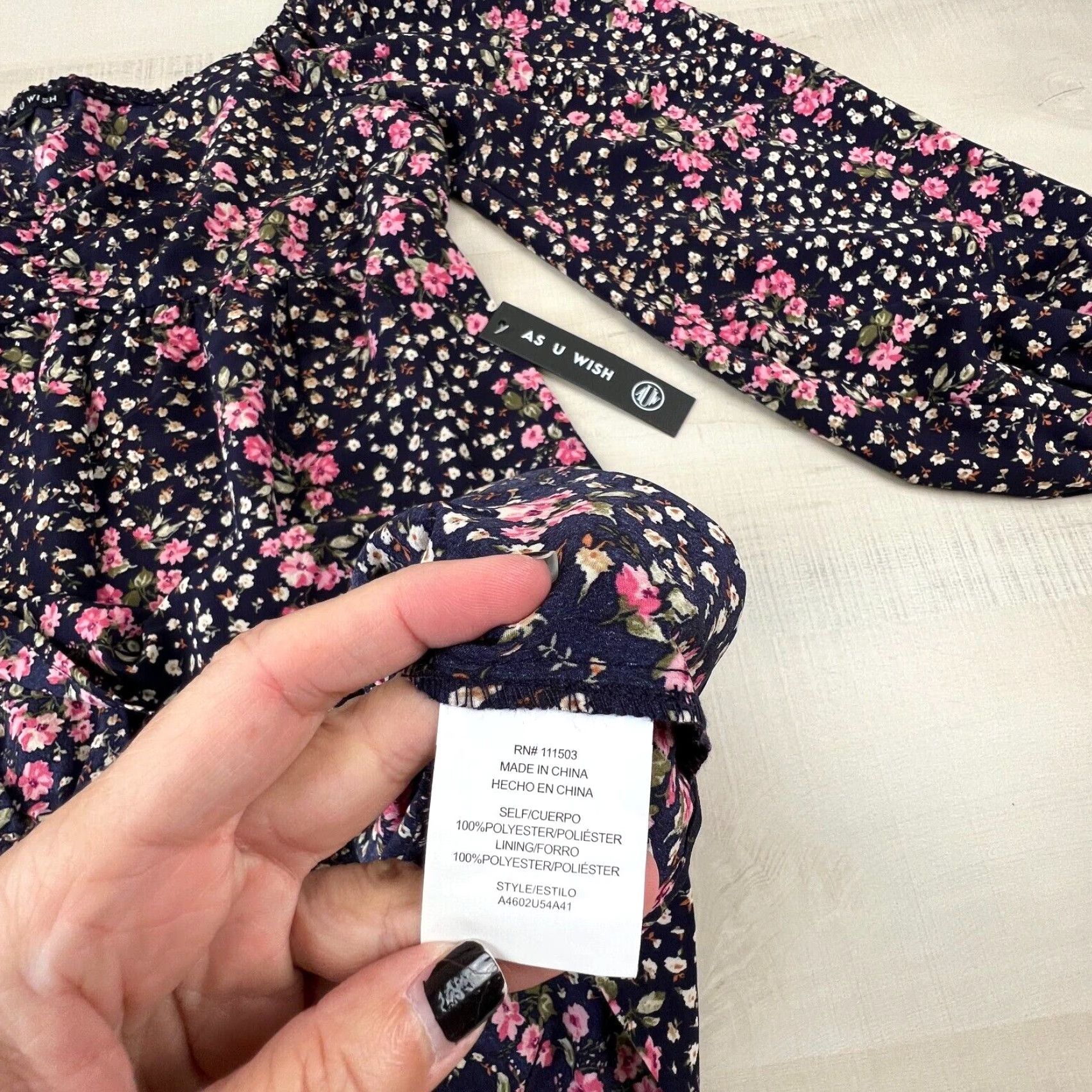 Vintage As U Wish Womens Tunic Top Navy Blue Floral Off Shoulder Flowy Blouse Large Size L / US 10 / IT 46 - 4 Thumbnail