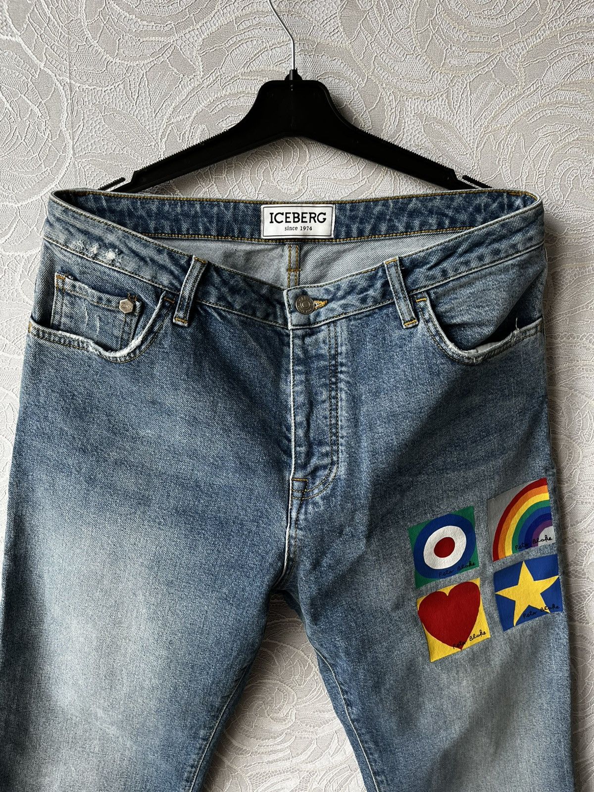 Iceberg Iceberg x Peter Blake Multicolor Logo Denim Distressed Jeans Size 29" - 8 Thumbnail