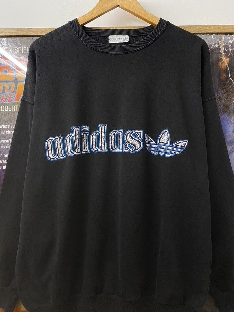 Adidas 90s Adidas Sketch Style Centre Trefoil Spellout Sweatshirt Size US L / EU 52-54 / 3 - 2 Thumbnail