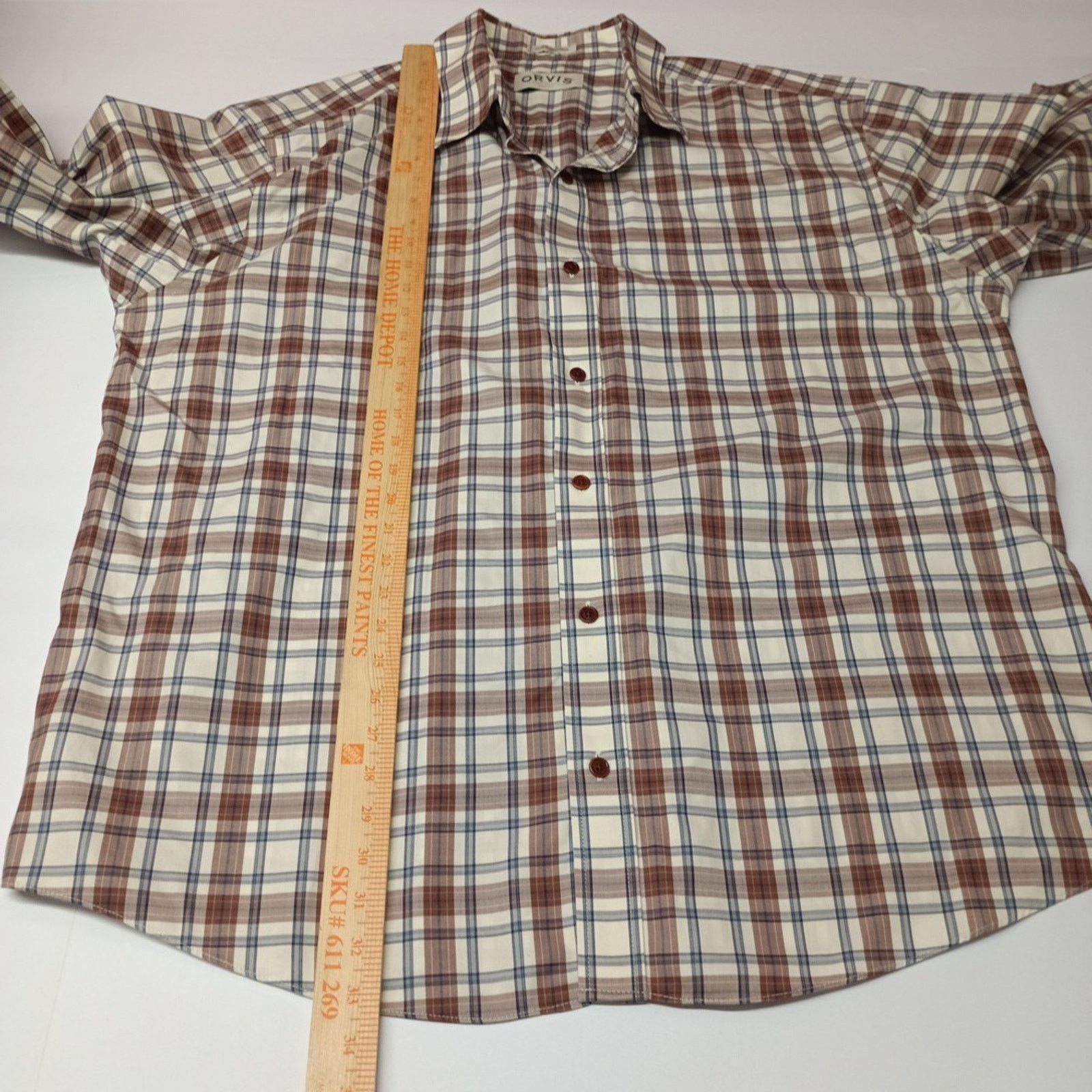 Orvis Orvis Shirt Men's Size 2XL Brown Beige Plaid Long Sleeve Size US XXL / EU 58 / 5 - 6 Thumbnail