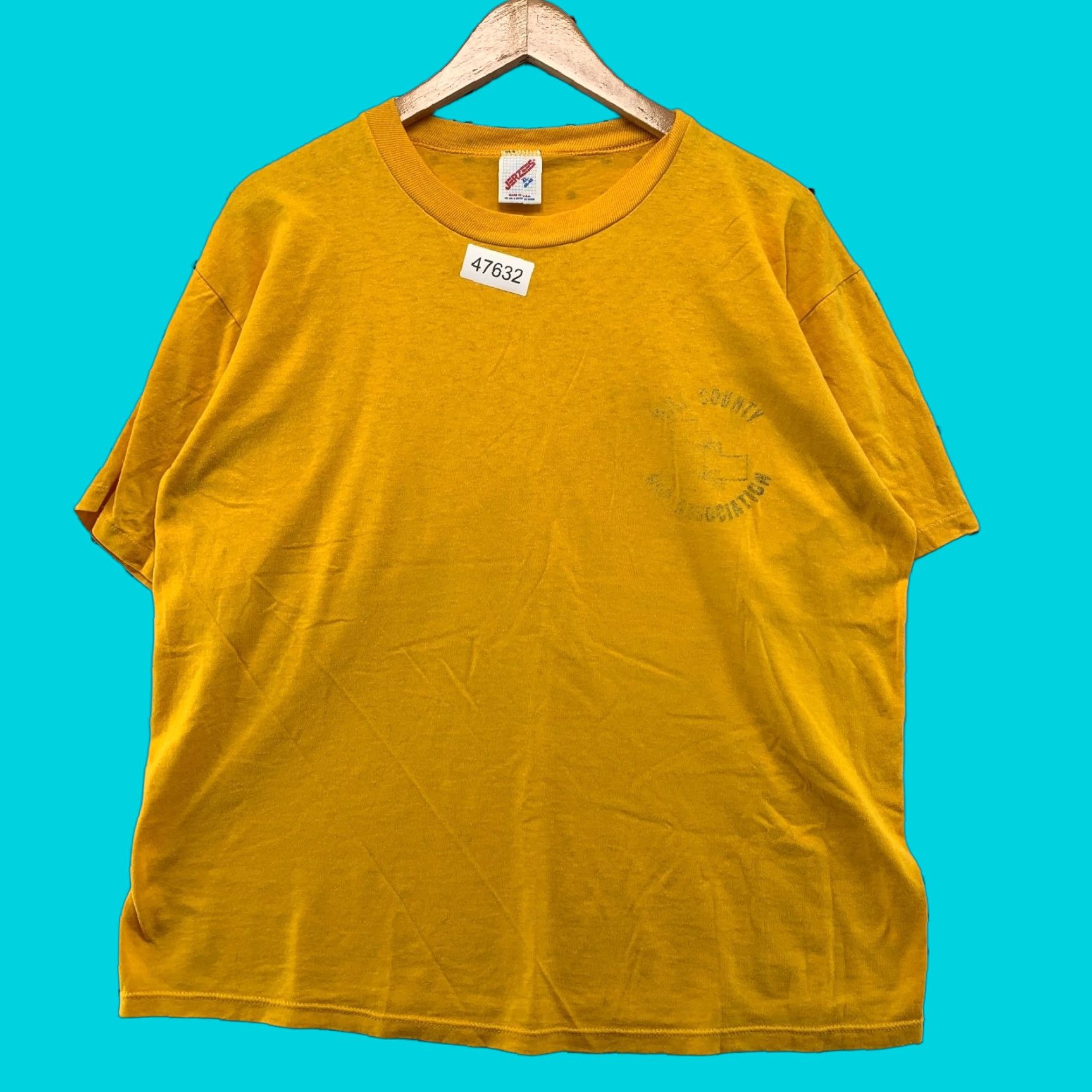 Jerzees VINTAGE Jerzees Yellow Shirt Mens M T-Shirt 80s Bar Association Single Stitch Cotton Crew Neck Short Sleeve Size US M / EU 48-50 / 2 - 1 Thumbnail
