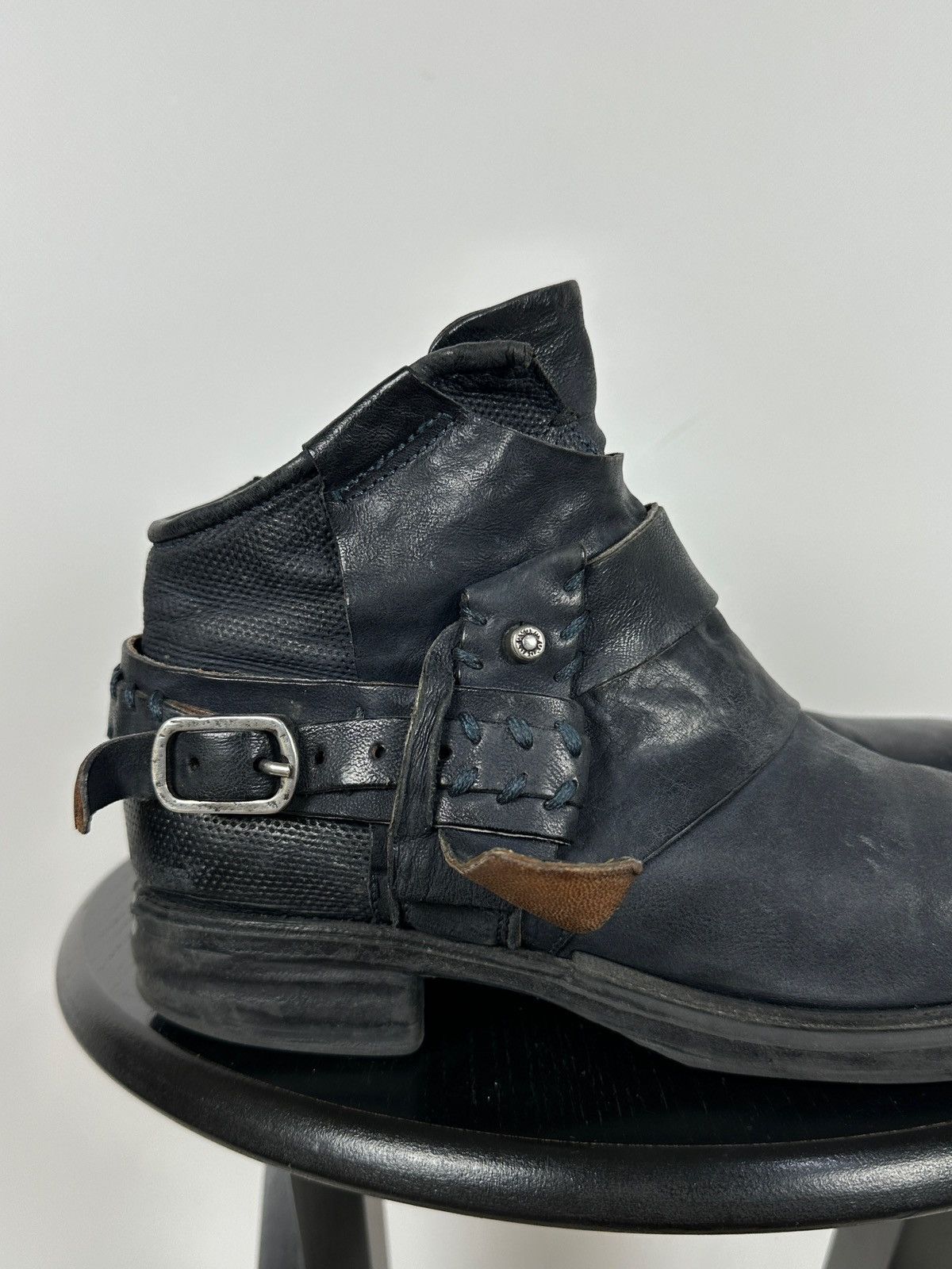 A.S.98 A.S.98. Airstep Navy Blue Leather Biker Ankle Boots Size US 8 / IT 38 - 14 Thumbnail