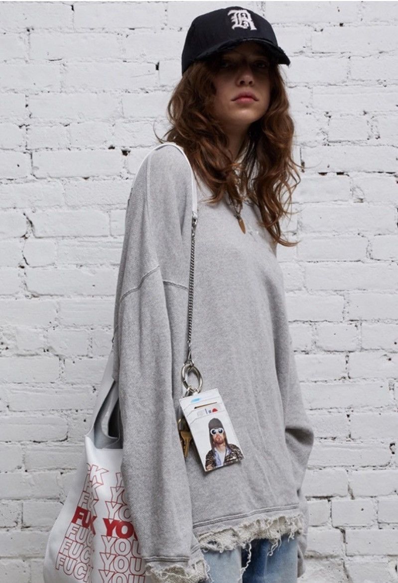 image of R13 Vintage Destroyed Sweatshirt. XL in Grey, Women's