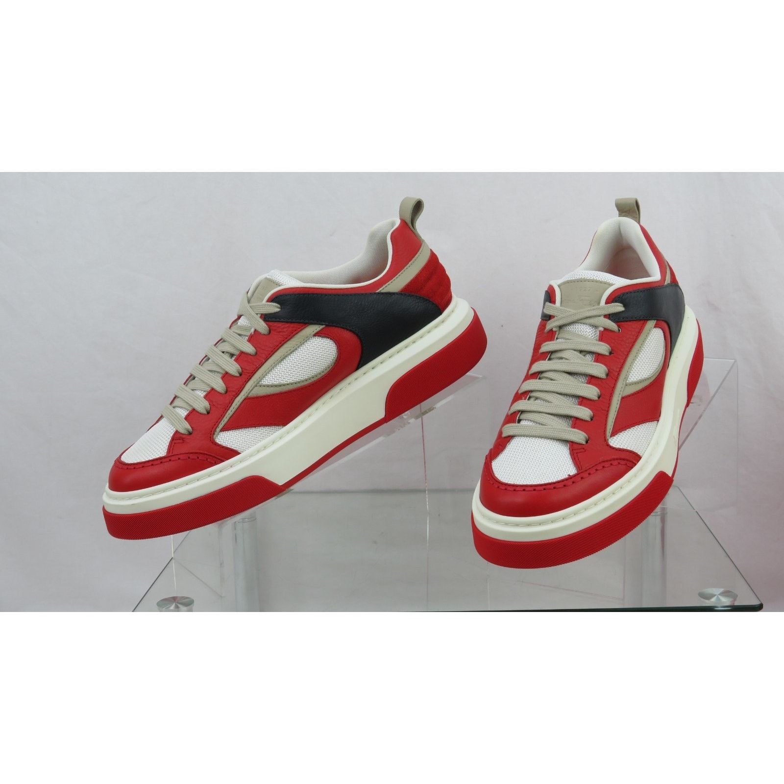 Salvatore Ferragamo FERRAGAMO CASSINA RED BLACK LEATHER LOGO LACE SNEAKERS 9.5 Size US 10.5 / EU 43-44 - 5 Thumbnail