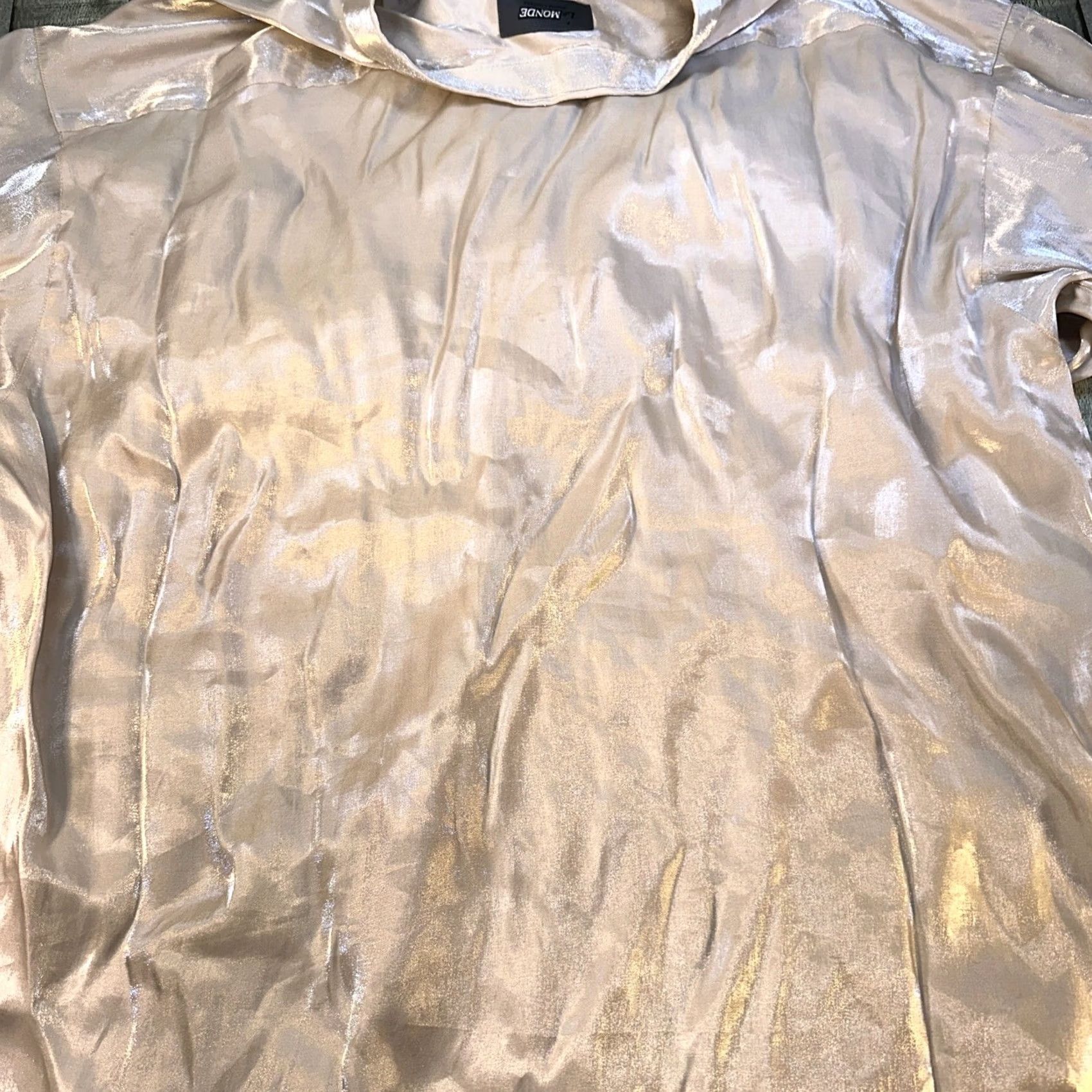 Vintage Le Monde Homme Couture Shiny Dress Shirt 3XL Champagne Silver Vintage 90s Mens Size 48R - 4 Thumbnail