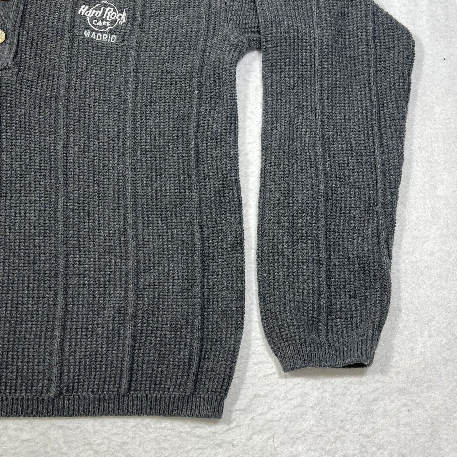 Hard Rock Cafe Vintage Hard Rock Cafe Madrid Henley Knit Sweater Gray Size S / US 4 / IT 40 - 5 Thumbnail
